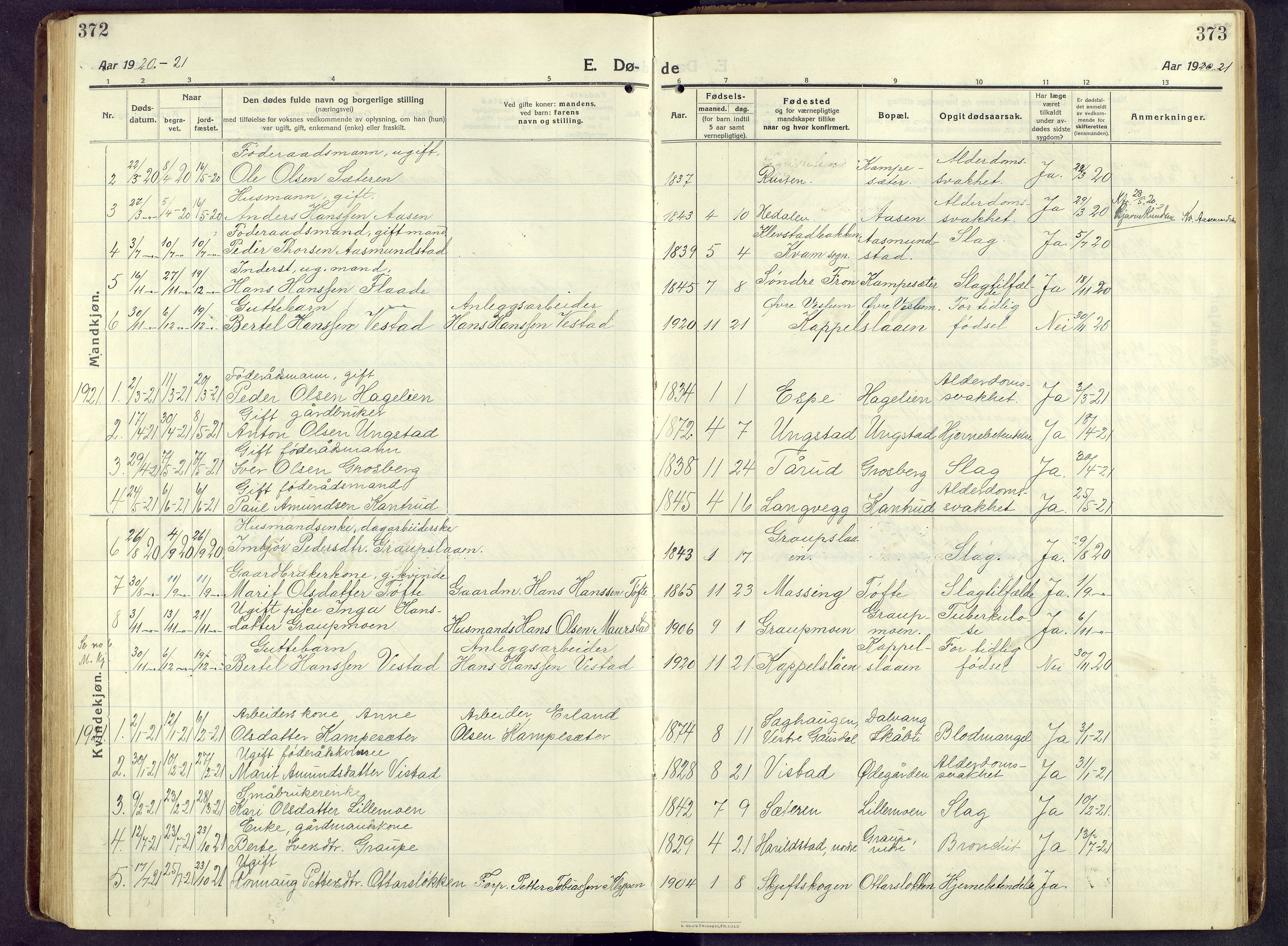 Nord-Fron prestekontor, SAH/PREST-080/H/Ha/Hab/L0009: Parish register (copy) no. 9, 1915-1958, p. 372-373