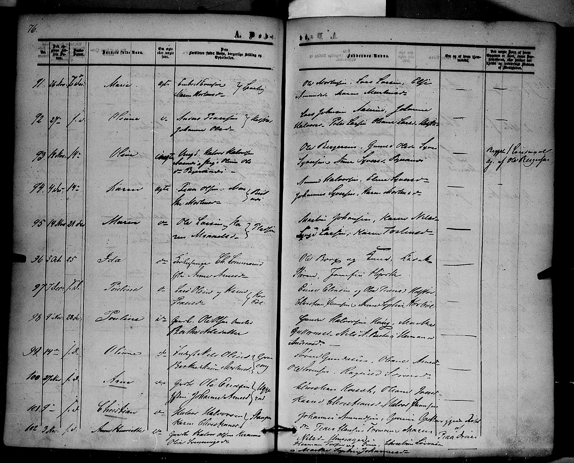 Hof prestekontor, SAH/PREST-038/H/Ha/Haa/L0008: Parish register (official) no. 8, 1849-1861, p. 76