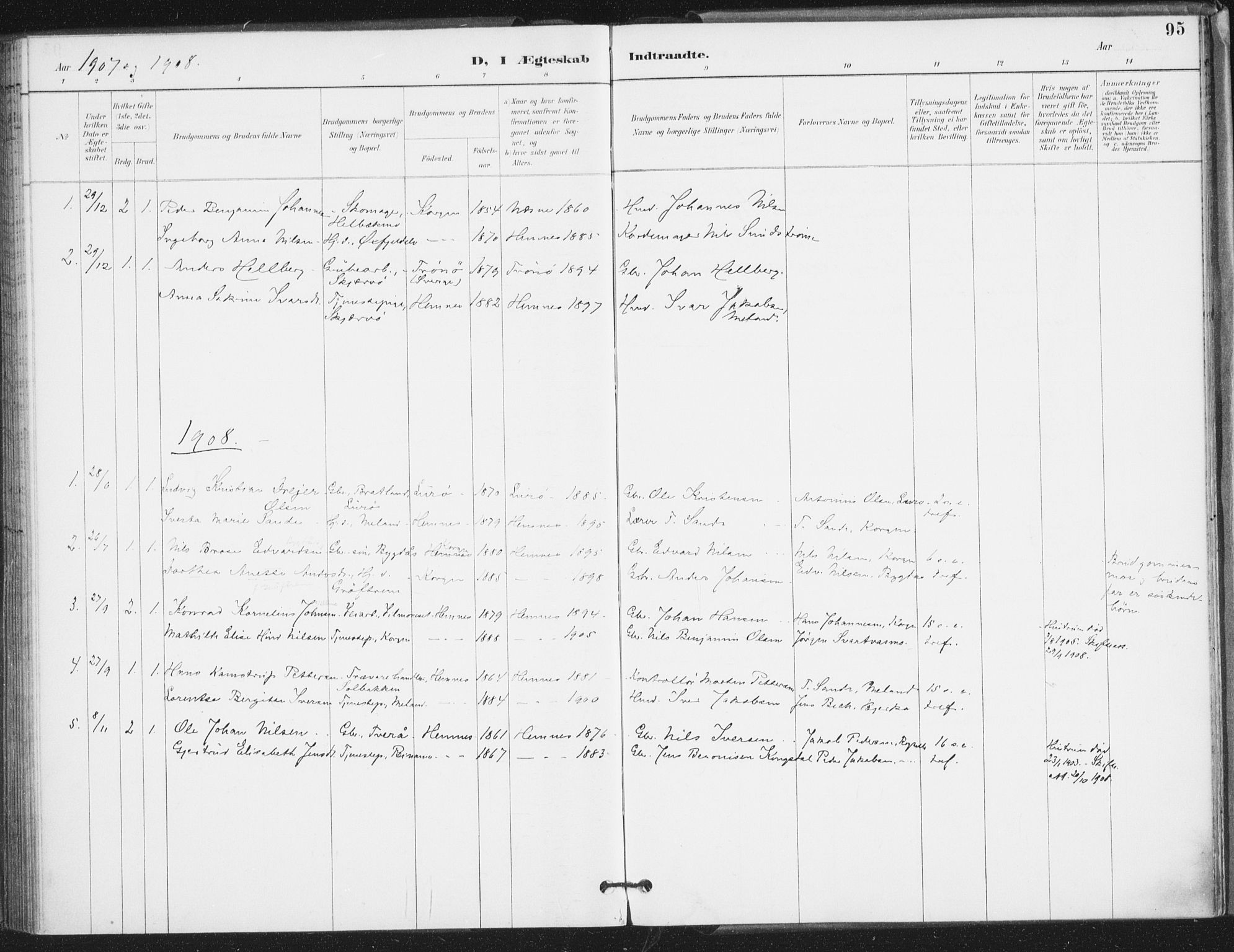 Ministerialprotokoller, klokkerbøker og fødselsregistre - Nordland, SAT/A-1459/826/L0380: Parish register (official) no. 826A03, 1891-1911, p. 95