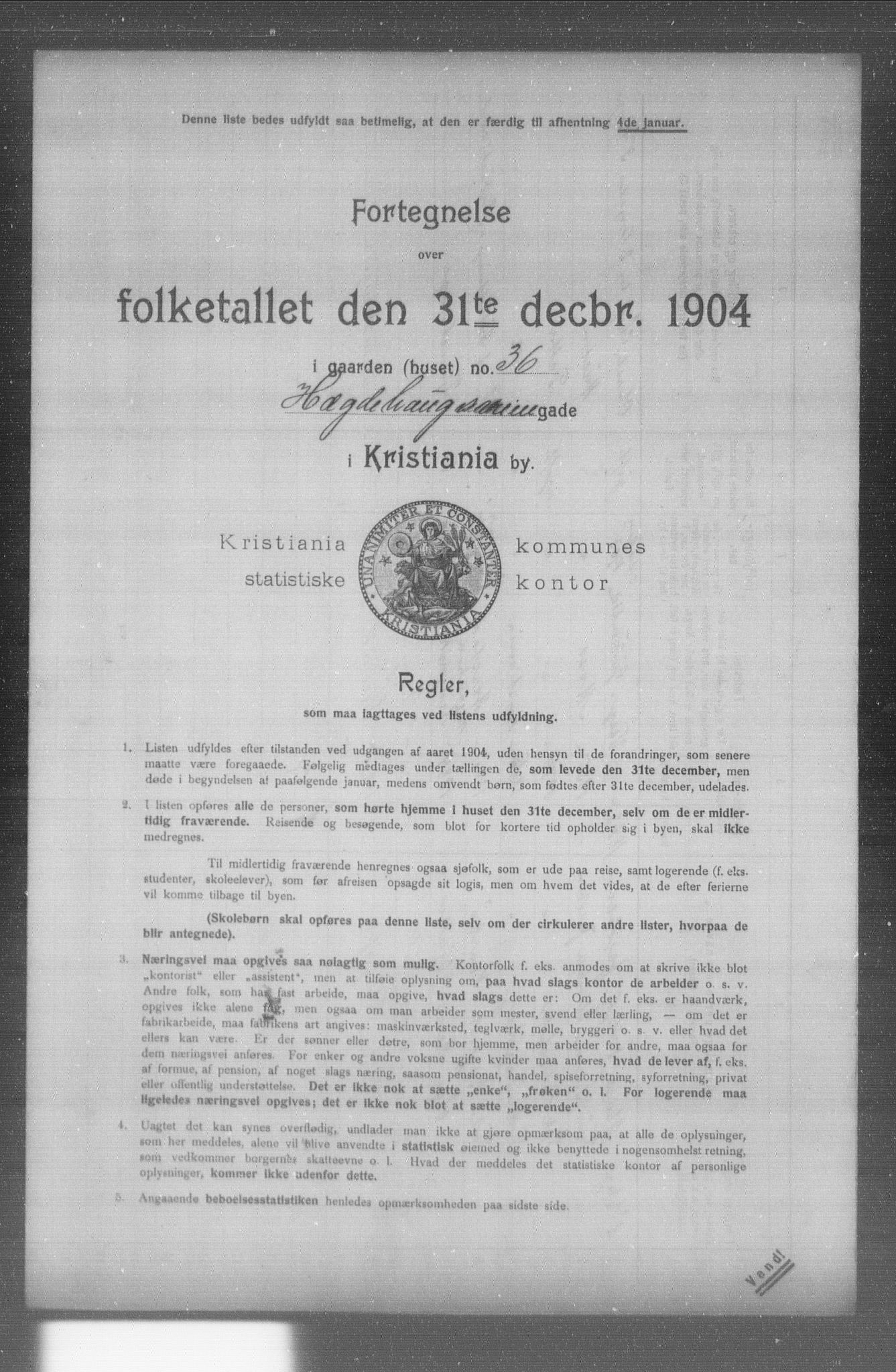 OBA, Municipal Census 1904 for Kristiania, 1904, p. 7289