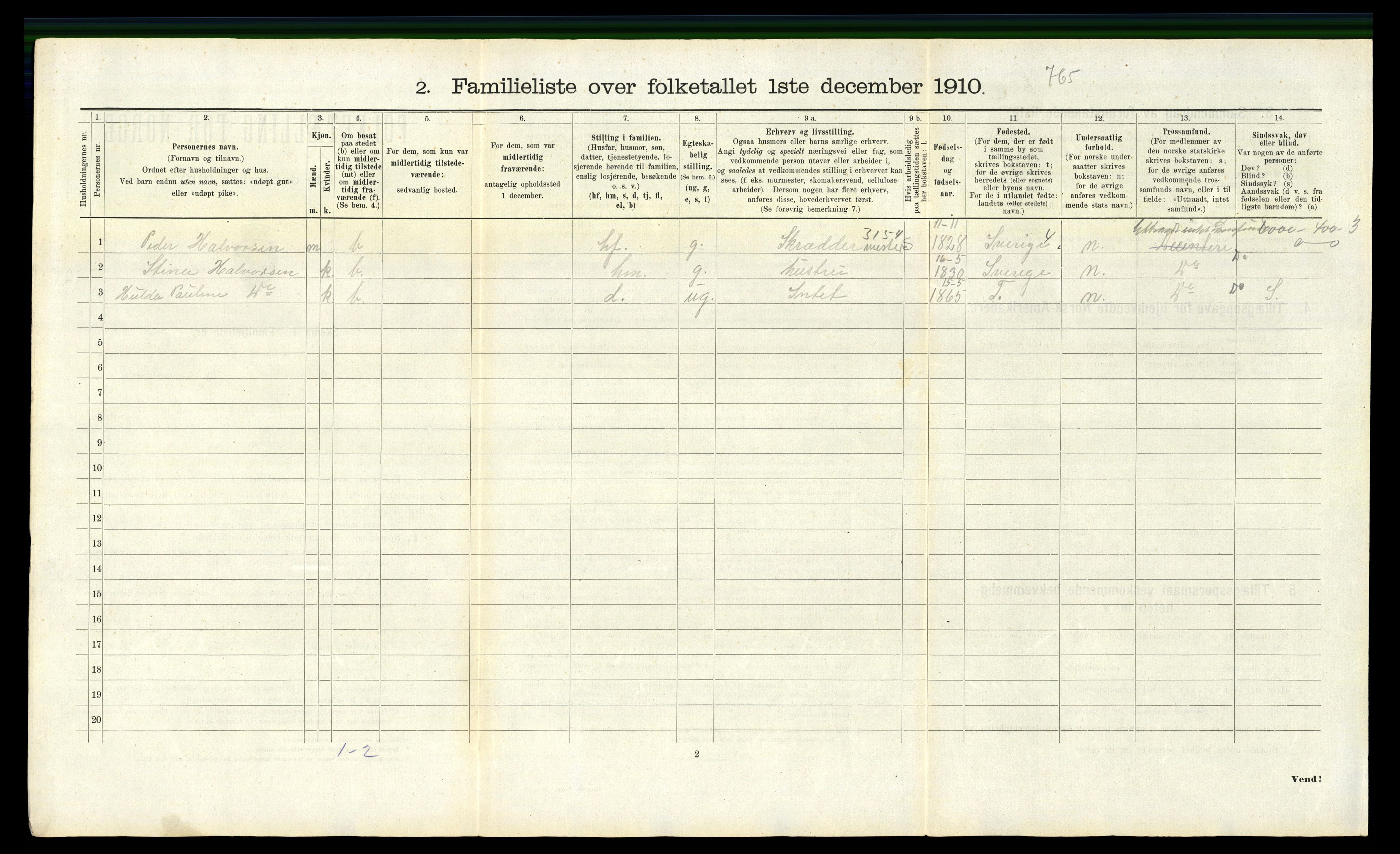 RA, 1910 census for Fredrikshald, 1910, p. 563