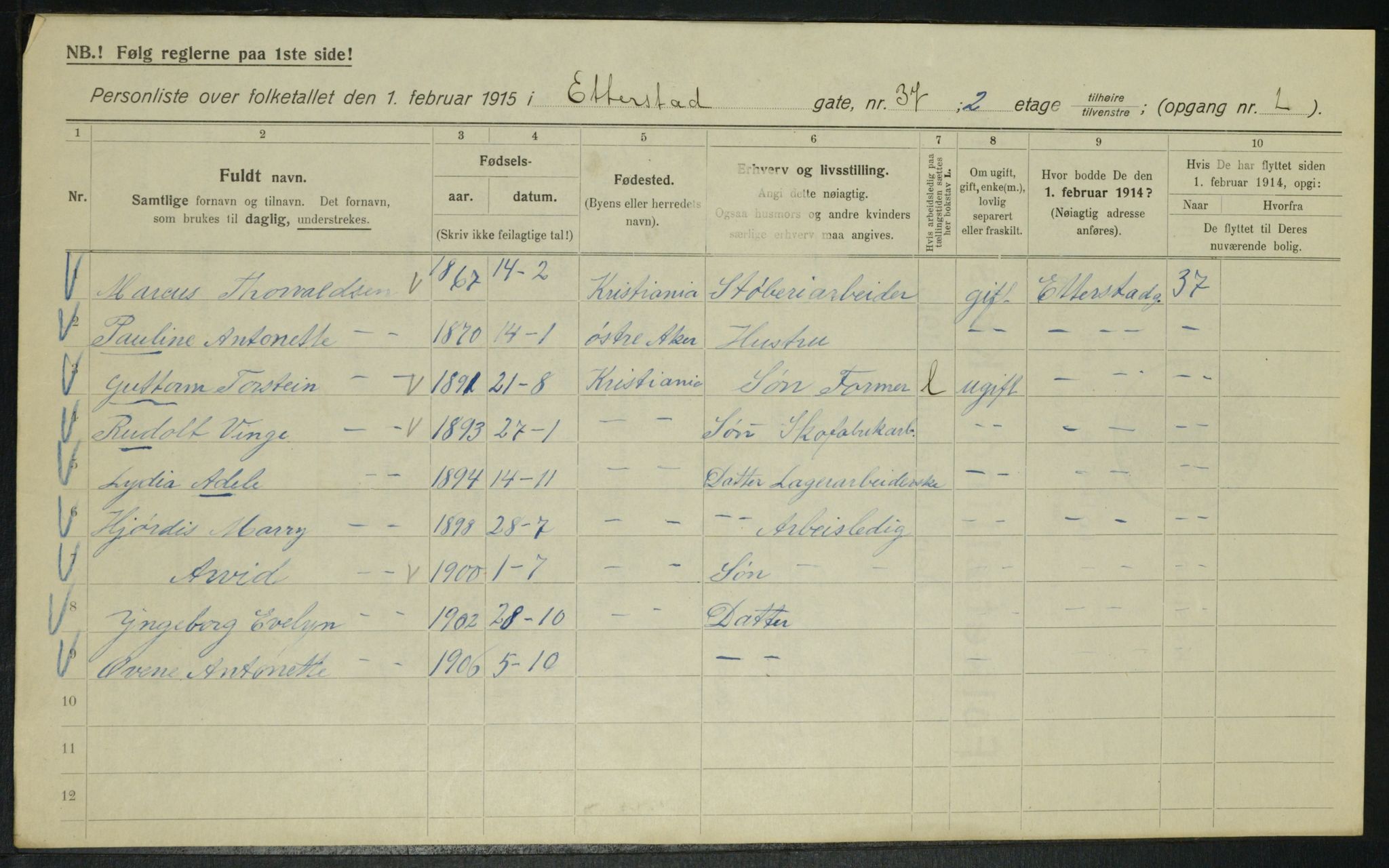 OBA, Municipal Census 1915 for Kristiania, 1915, p. 22185