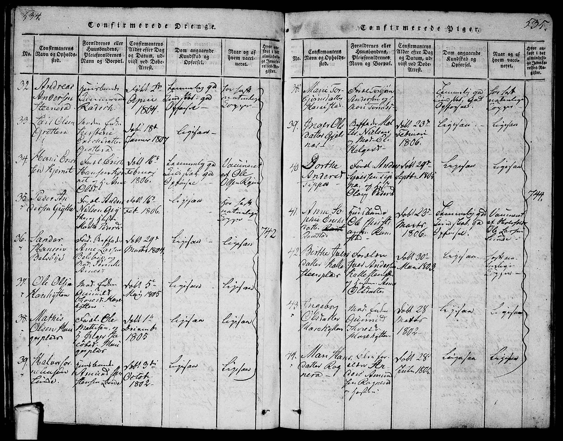Tune prestekontor Kirkebøker, SAO/A-2007/G/Ga/L0001: Parish register (copy) no. I 1, 1815-1822, p. 534-535