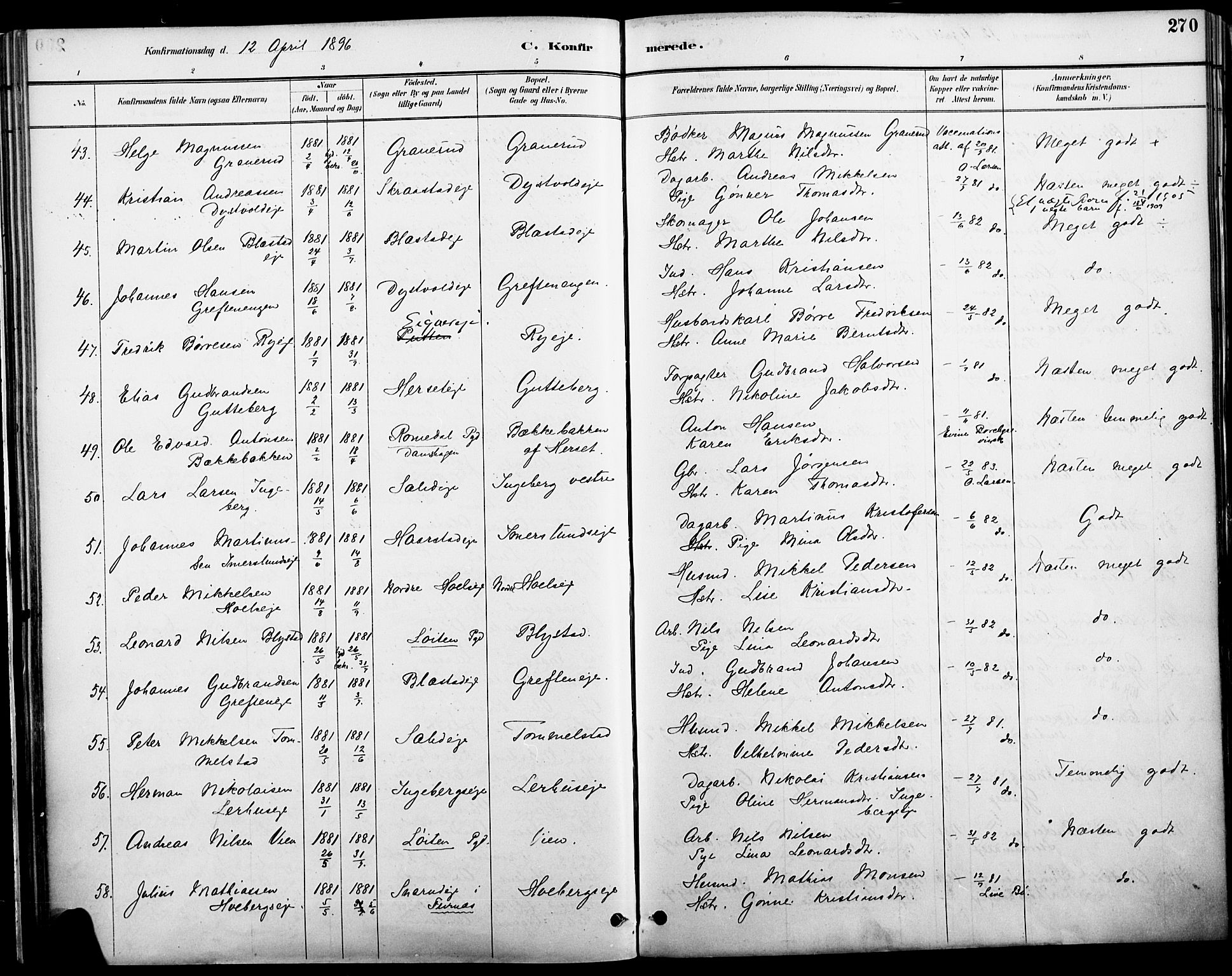 Vang prestekontor, Hedmark, AV/SAH-PREST-008/H/Ha/Haa/L0019A: Parish register (official) no. 19, 1886-1900, p. 270