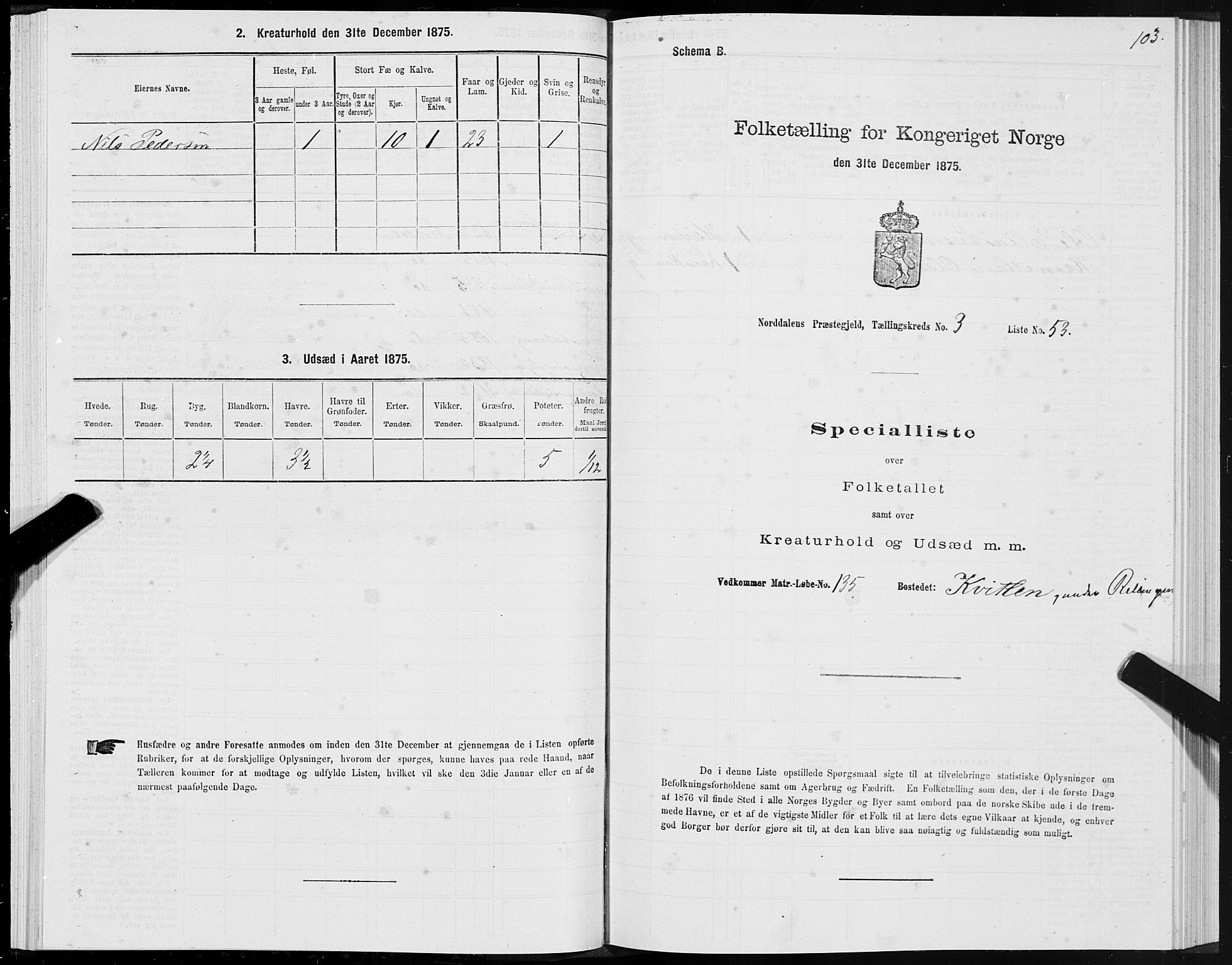 SAT, 1875 census for 1524P Norddal, 1875, p. 2103