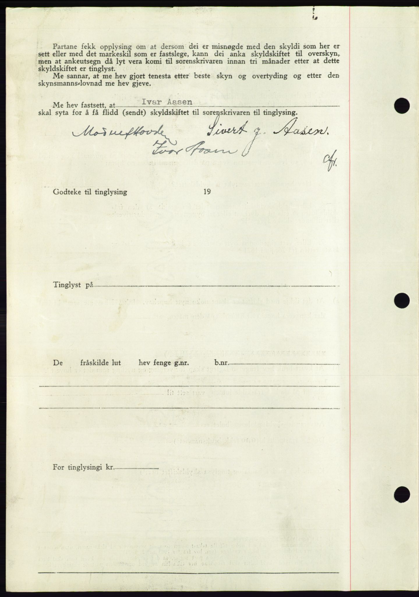 Søre Sunnmøre sorenskriveri, AV/SAT-A-4122/1/2/2C/L0071: Mortgage book no. 65, 1941-1941, Diary no: : 983/1941