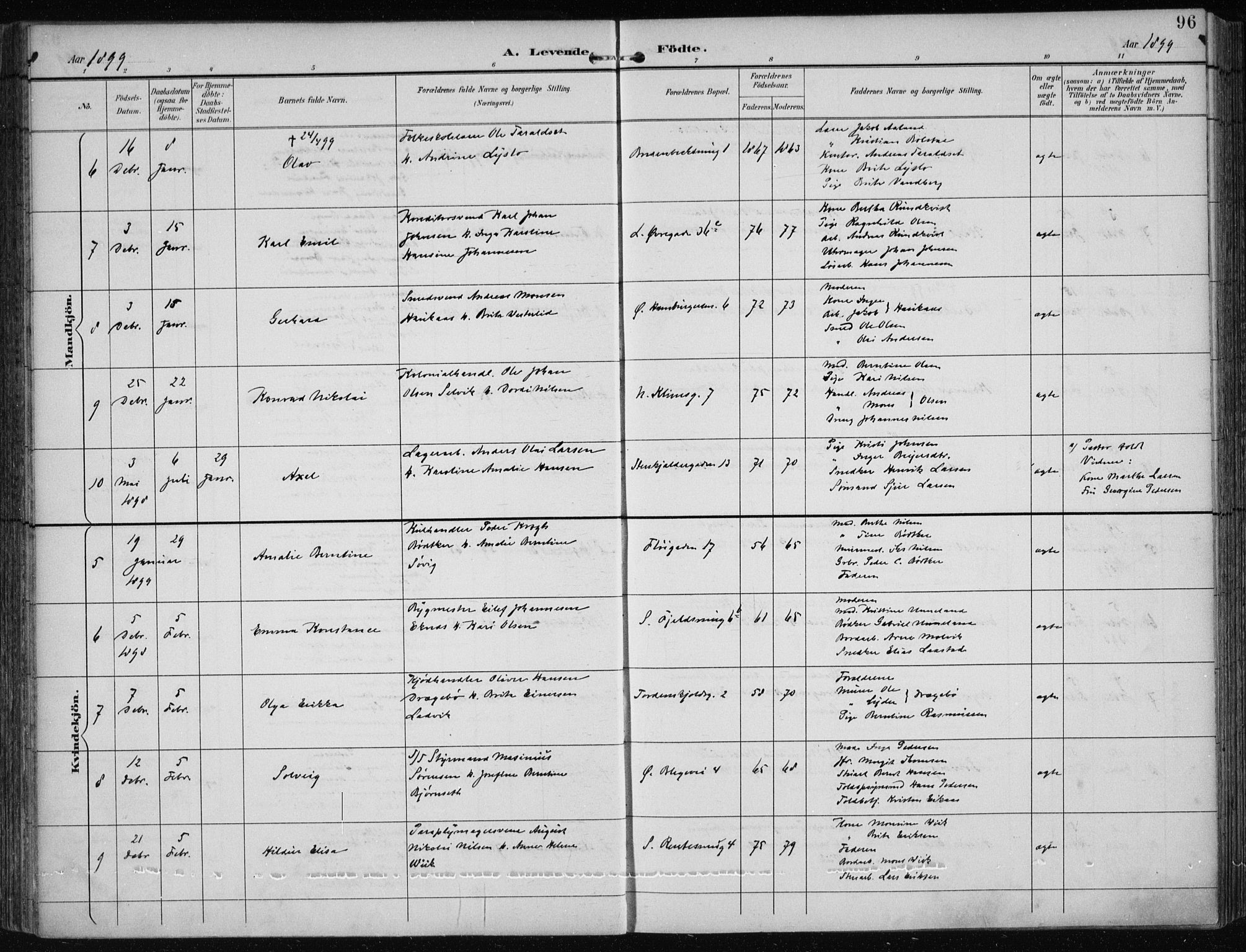 Korskirken sokneprestembete, AV/SAB-A-76101/H/Hab: Parish register (copy) no. B 10, 1896-1905, p. 96