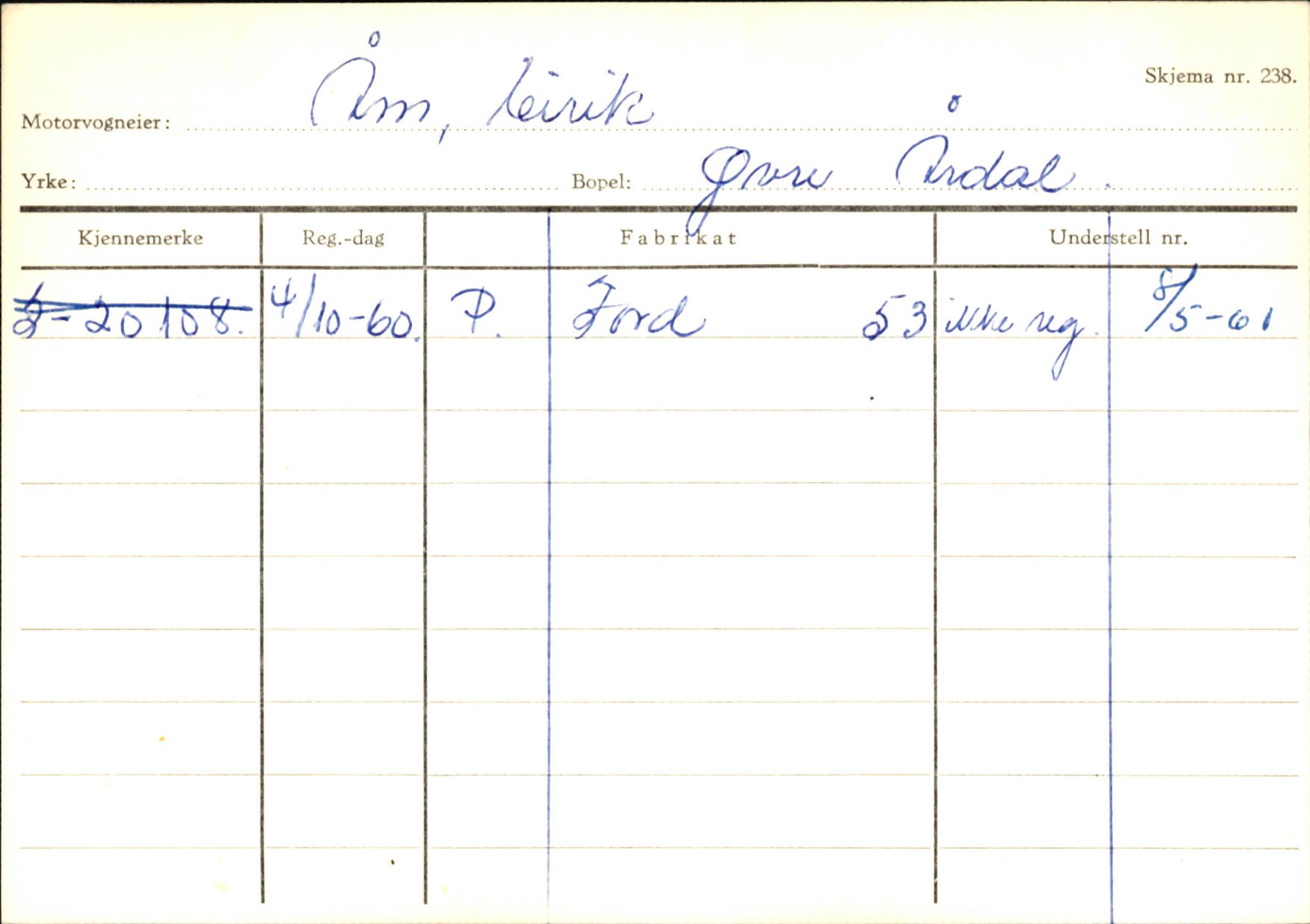 Statens vegvesen, Sogn og Fjordane vegkontor, AV/SAB-A-5301/4/F/L0146: Registerkort Årdal R-Å samt diverse kort, 1945-1975, p. 1788