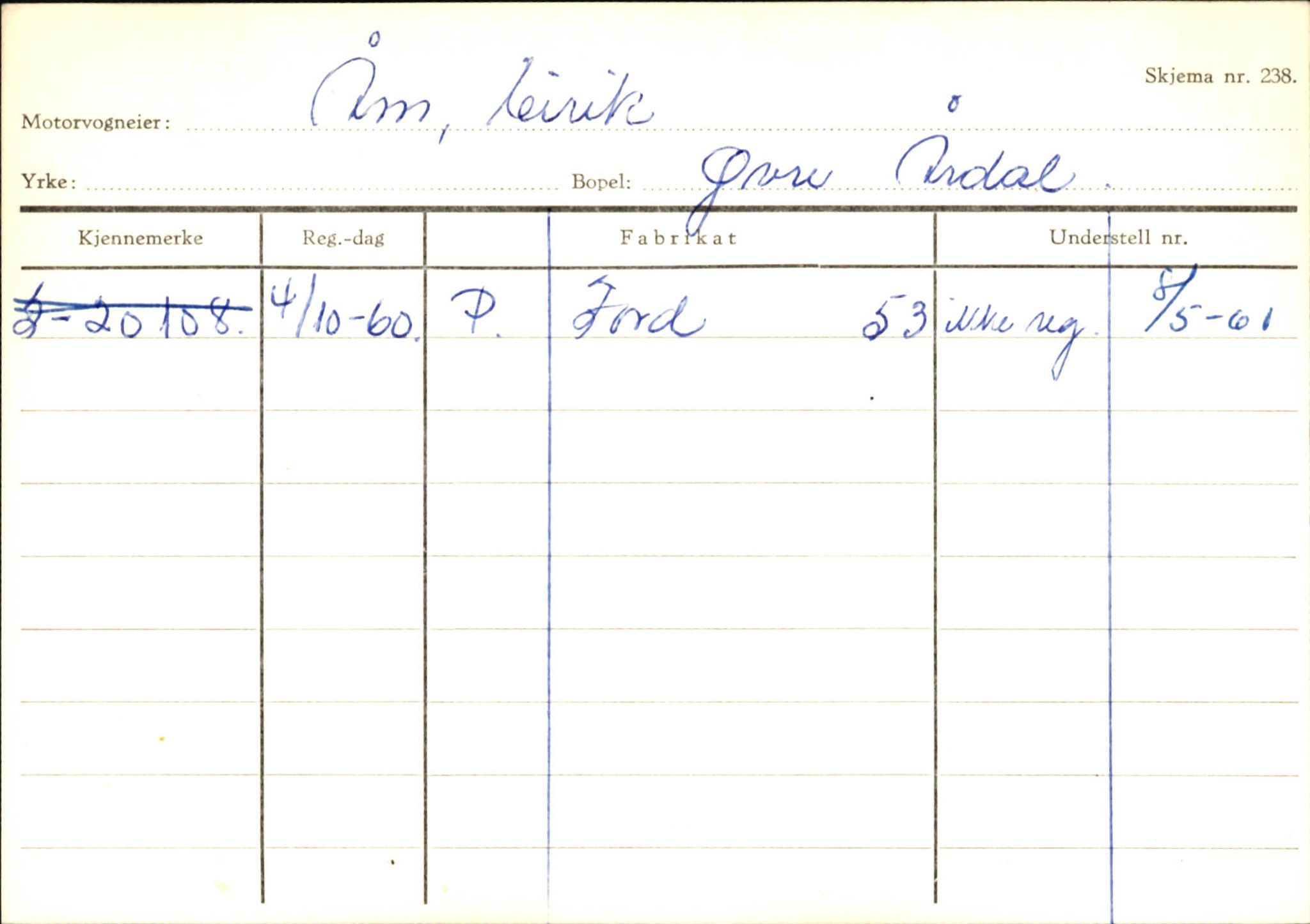 Statens vegvesen, Sogn og Fjordane vegkontor, SAB/A-5301/4/F/L0146: Registerkort Årdal R-Å samt diverse kort, 1945-1975, p. 1788