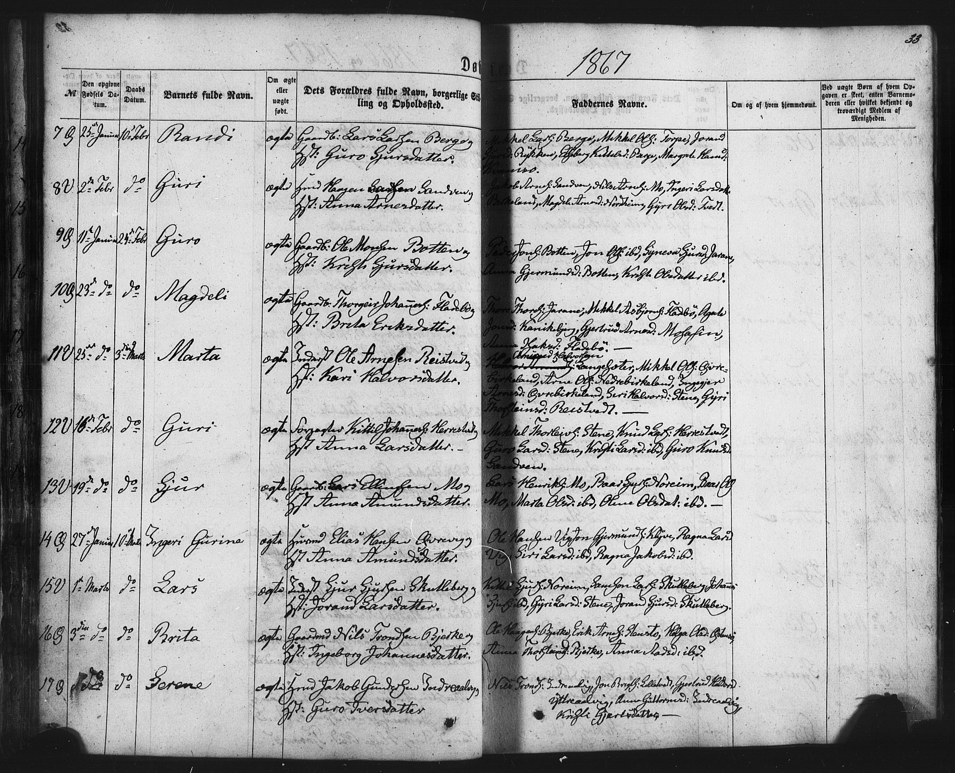 Kvam sokneprestembete, AV/SAB-A-76201/H/Haa: Parish register (official) no. A 9, 1864-1879, p. 33