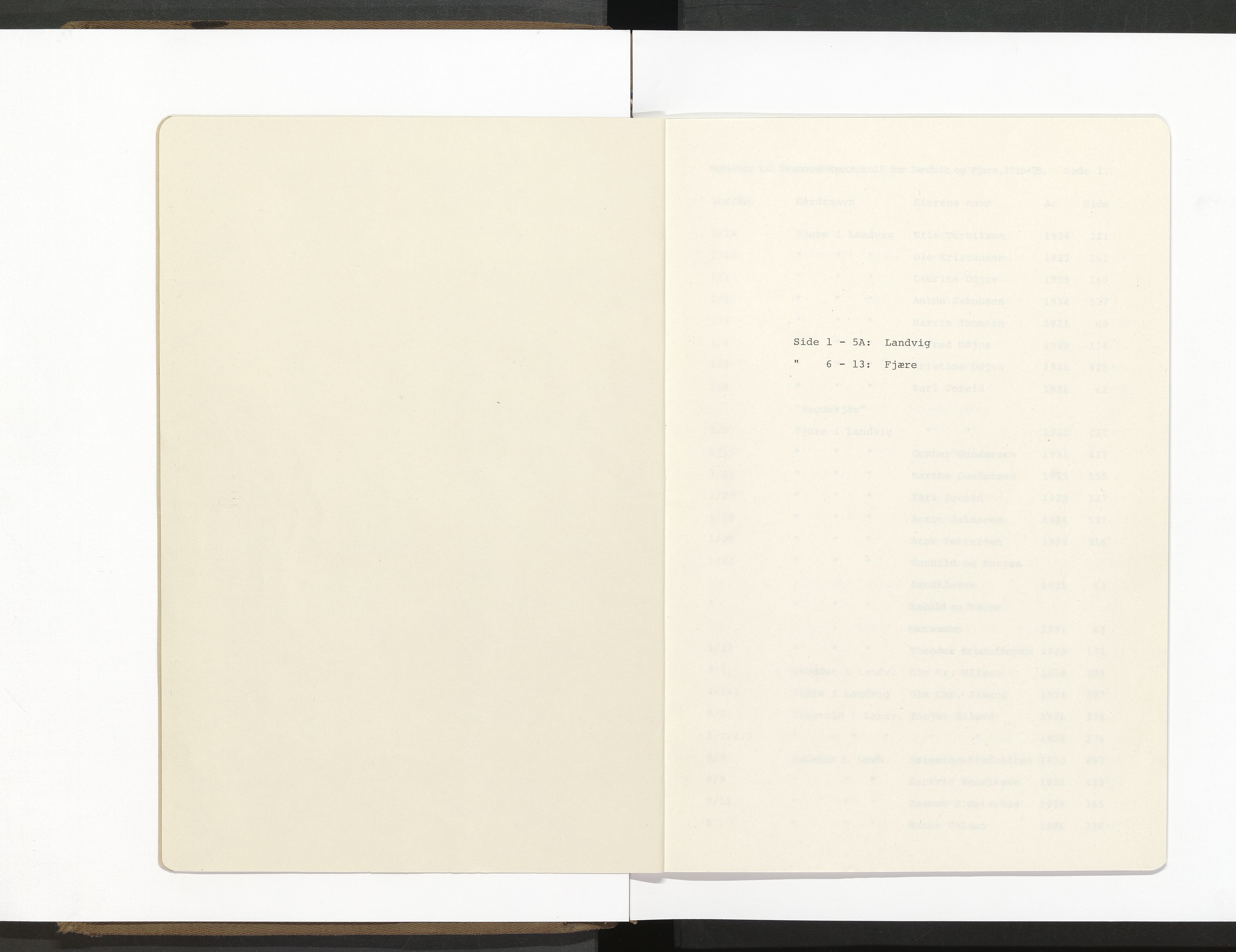 Norges Brannkasse Landvik og Fjære, AV/SAK-2241-0032/F/Fa/L0005: Branntakstprotokoll nr. 5 med gårdsnavnregister, 1920-1935