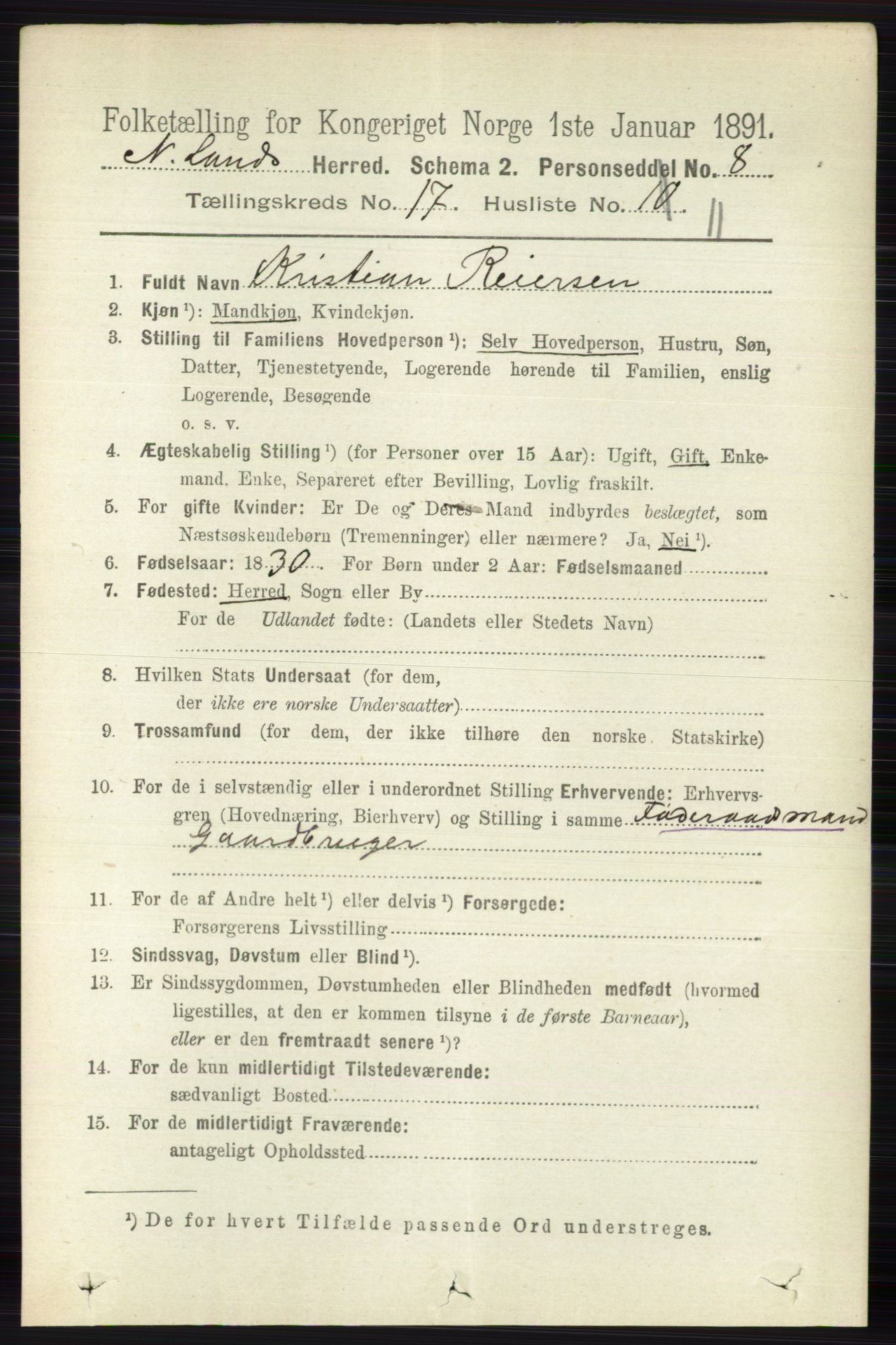 RA, 1891 census for 0538 Nordre Land, 1891, p. 4347