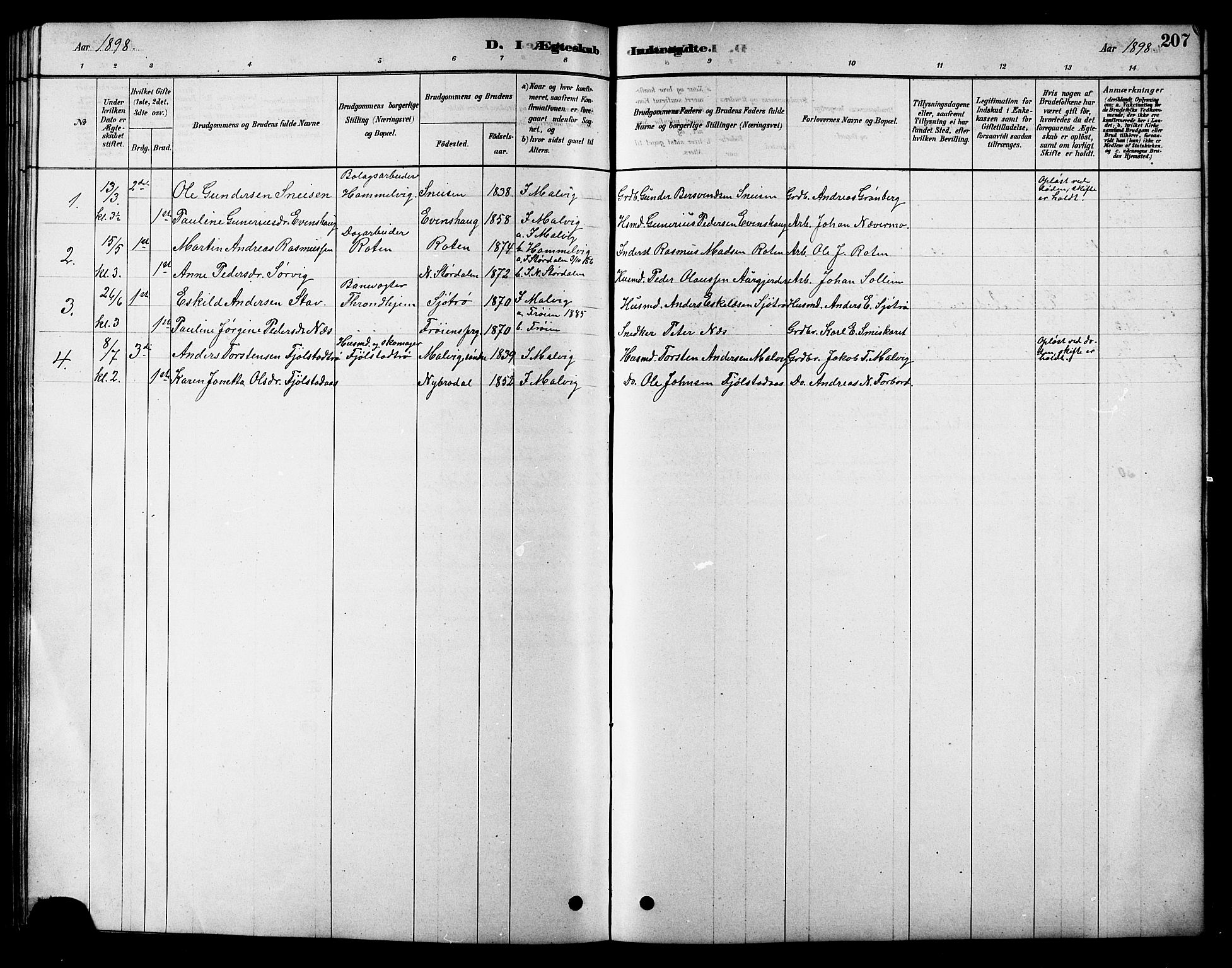 Ministerialprotokoller, klokkerbøker og fødselsregistre - Sør-Trøndelag, SAT/A-1456/616/L0423: Parish register (copy) no. 616C06, 1878-1903, p. 207