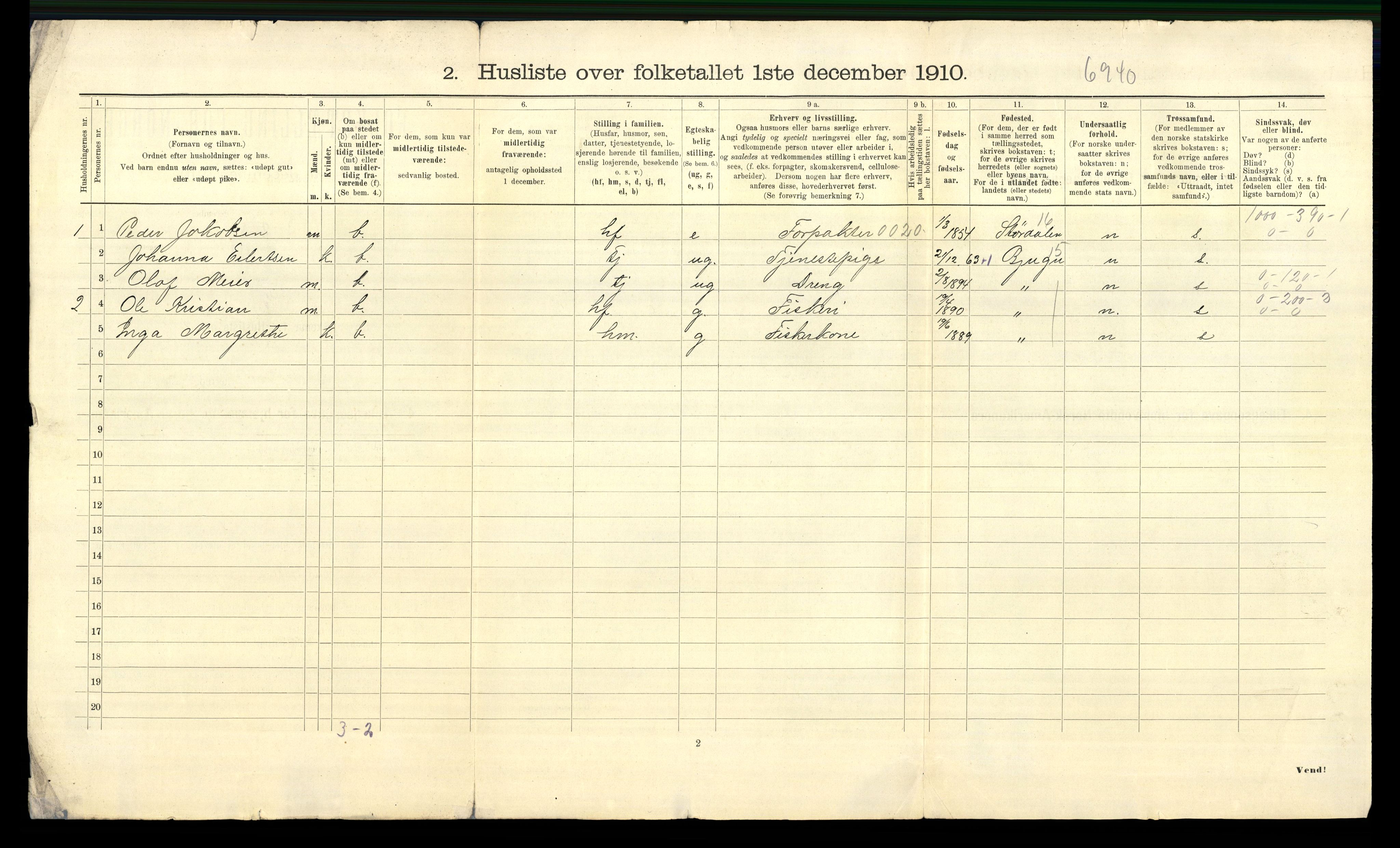 RA, 1910 census for Nes, 1910, p. 18