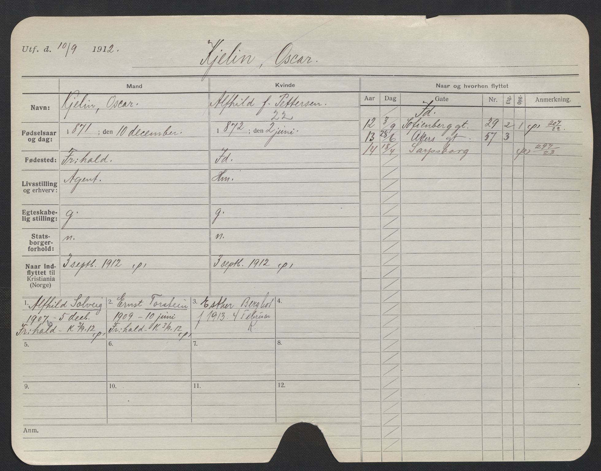 Oslo folkeregister, Registerkort, AV/SAO-A-11715/F/Fa/Fac/L0006: Menn, 1906-1914, p. 223a