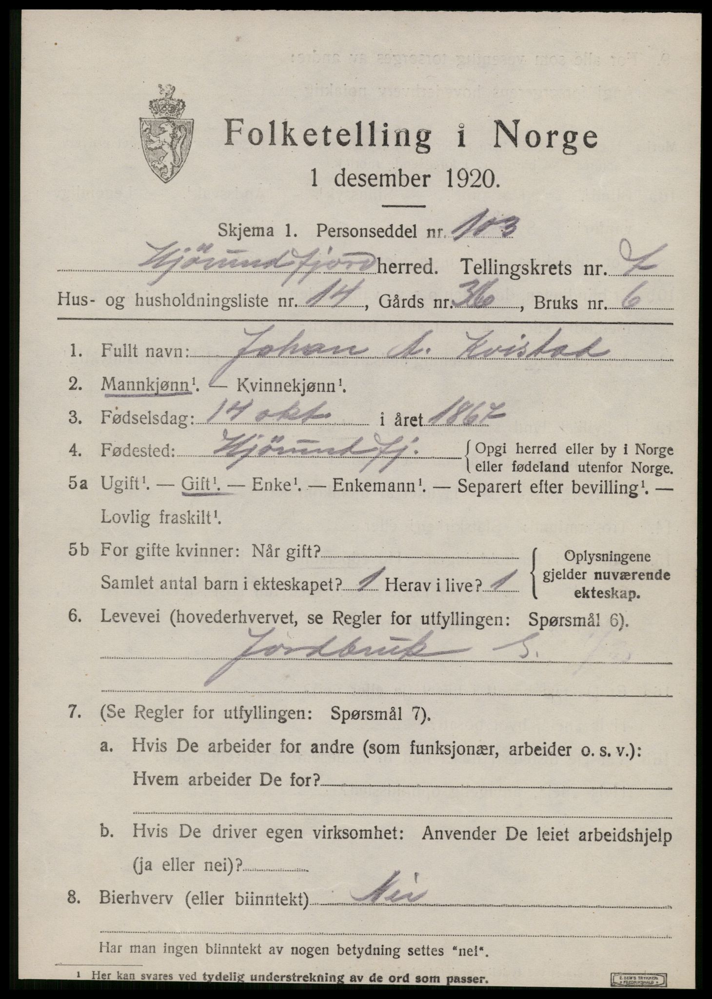 SAT, 1920 census for Hjørundfjord, 1920, p. 2617