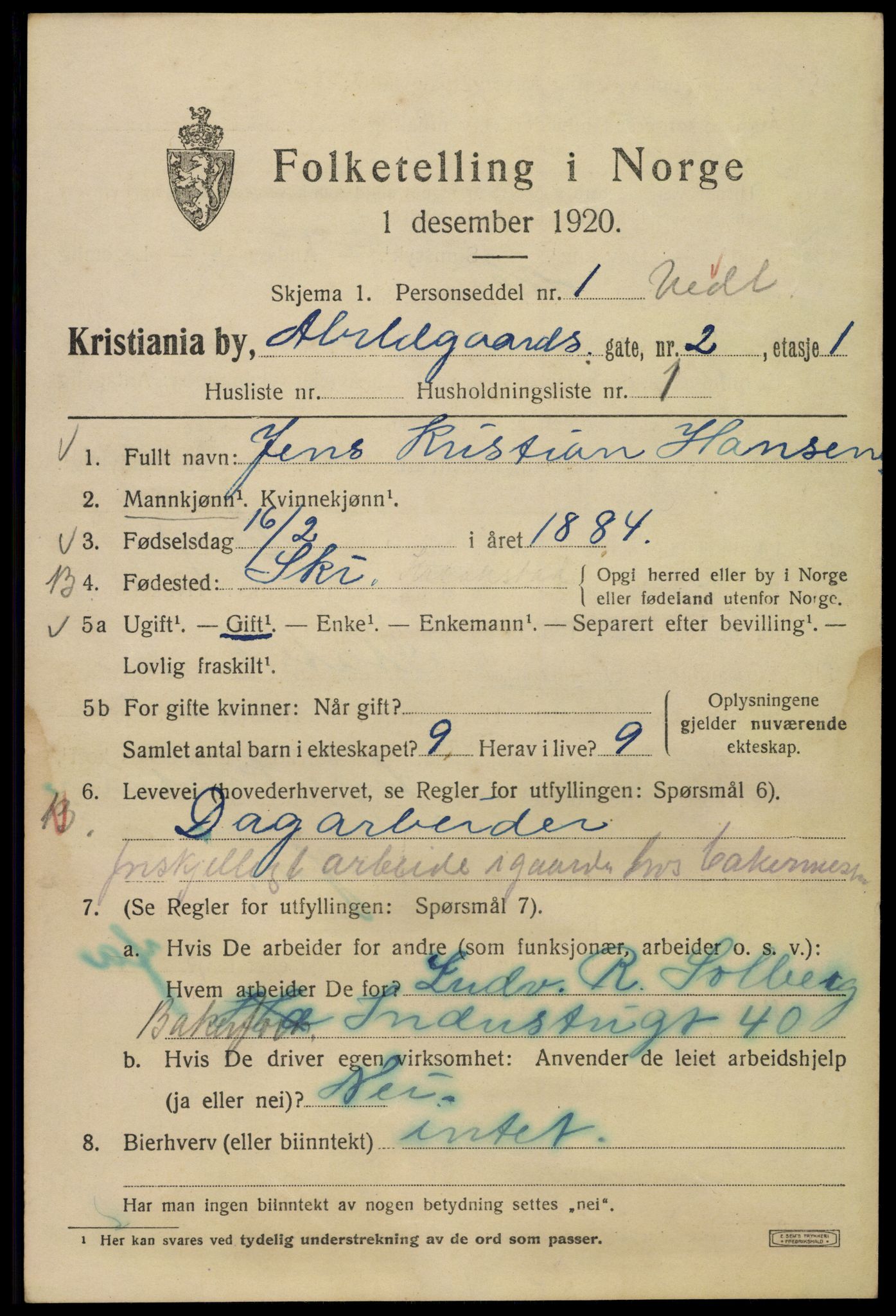 SAO, 1920 census for Kristiania, 1920, p. 136953