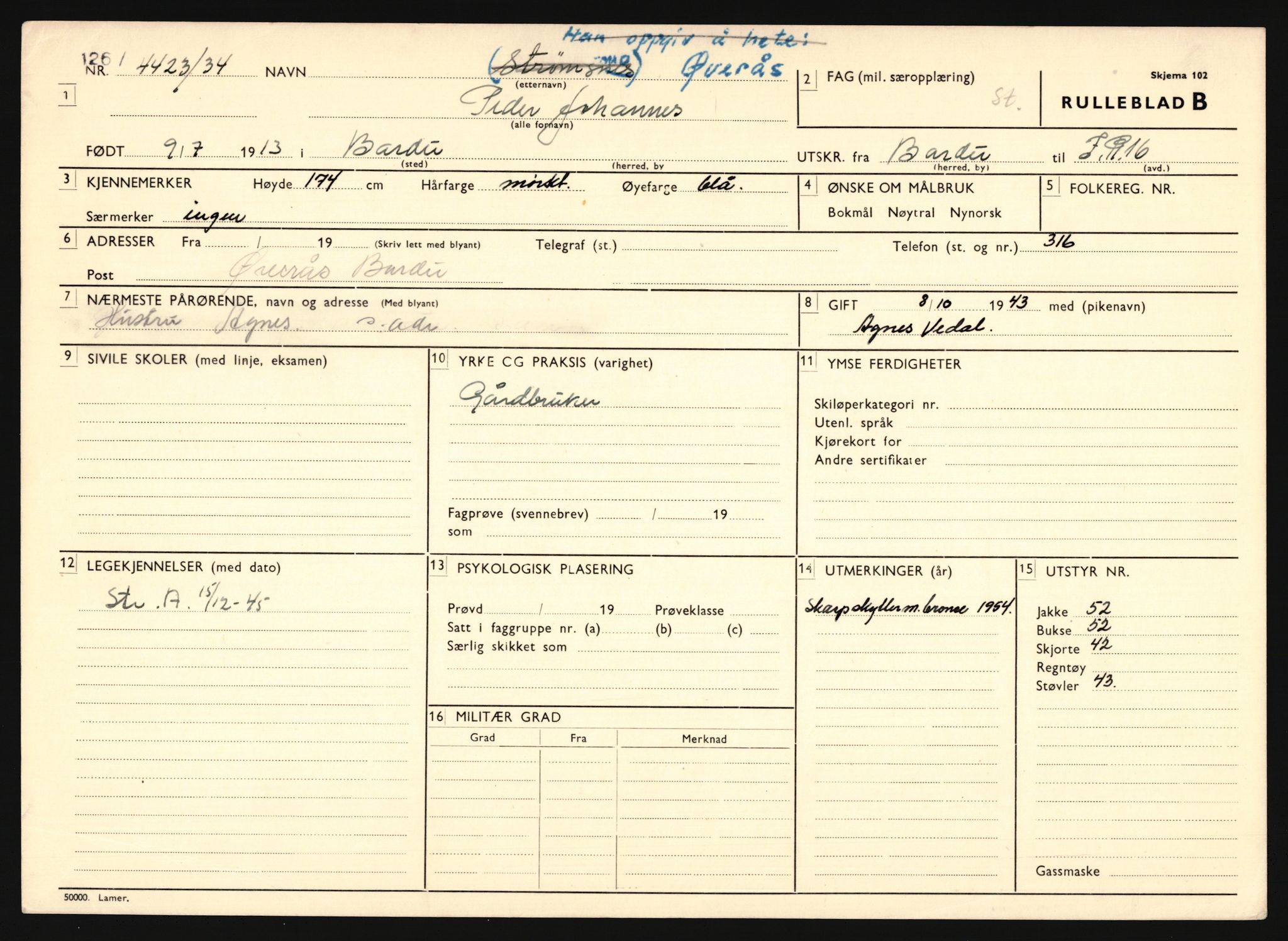 Forsvaret, Troms infanteriregiment nr. 16, AV/RA-RAFA-3146/P/Pa/L0018: Rulleblad for regimentets menige mannskaper, årsklasse 1934, 1934, p. 1269