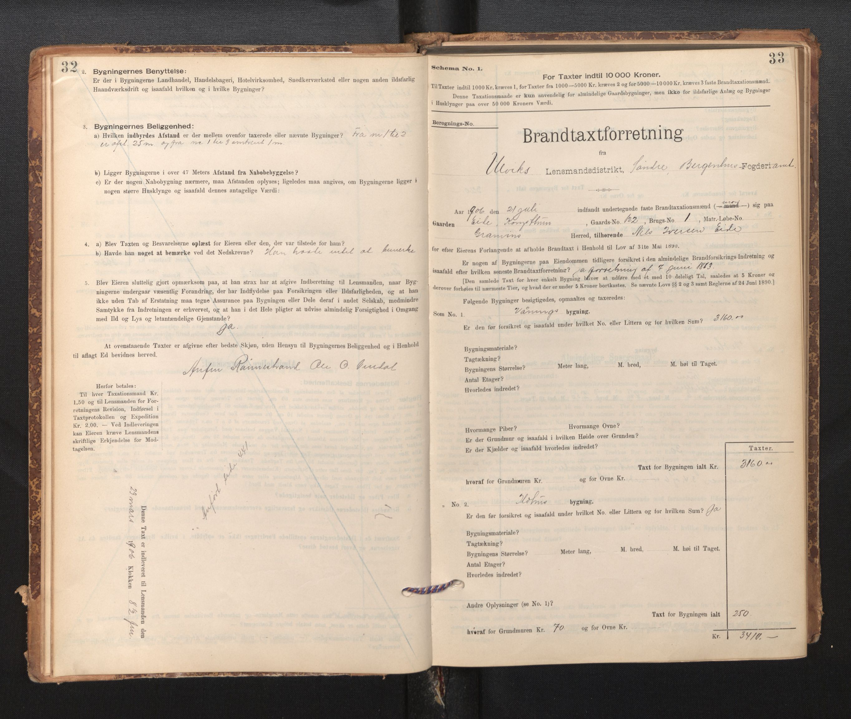 Lensmannen i Ulvik, SAB/A-35601/0012/L0003: Branntakstprotokoll, skjematakst, 1895-1946, p. 32-33