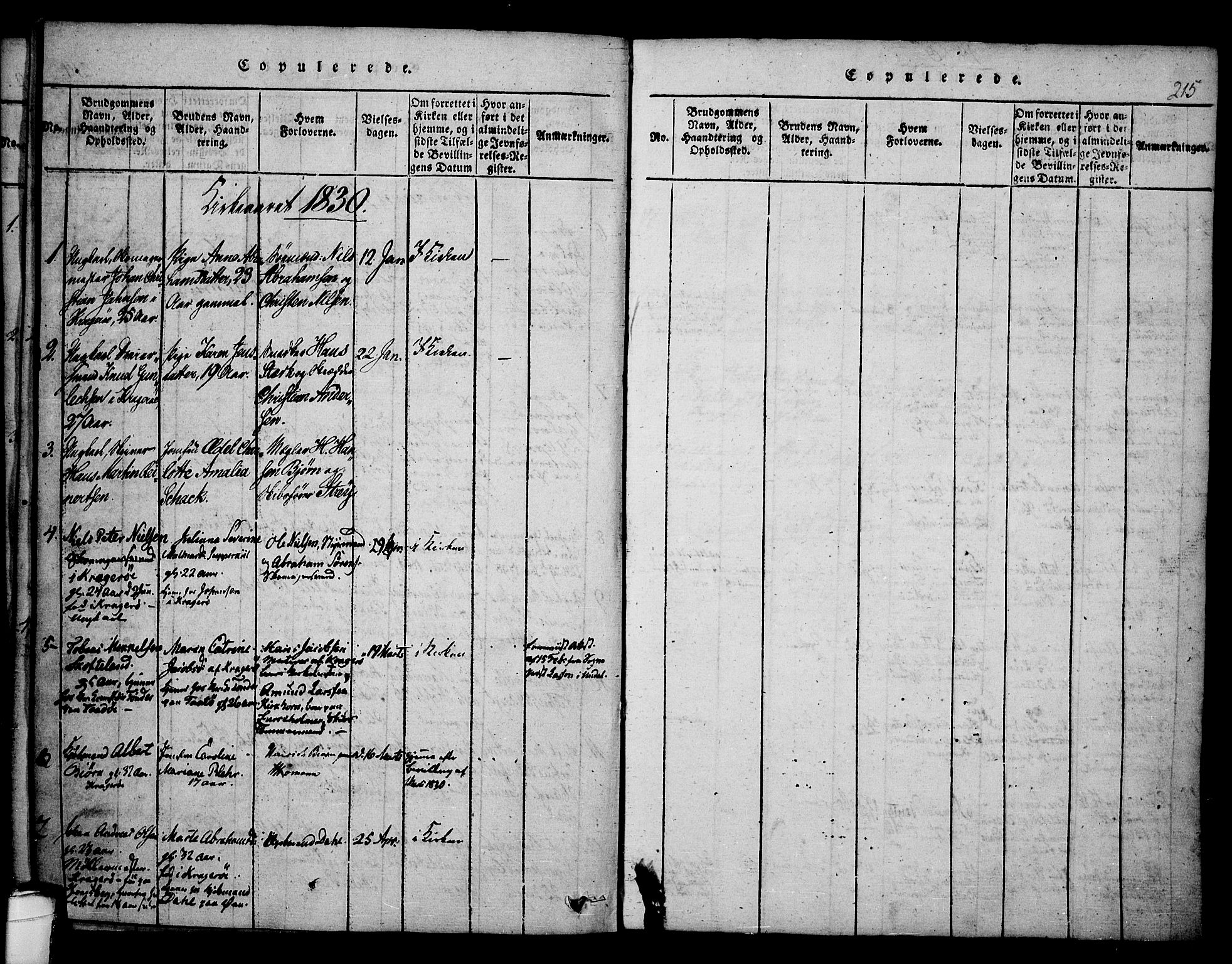 Kragerø kirkebøker, SAKO/A-278/F/Fa/L0004: Parish register (official) no. 4, 1814-1831, p. 215