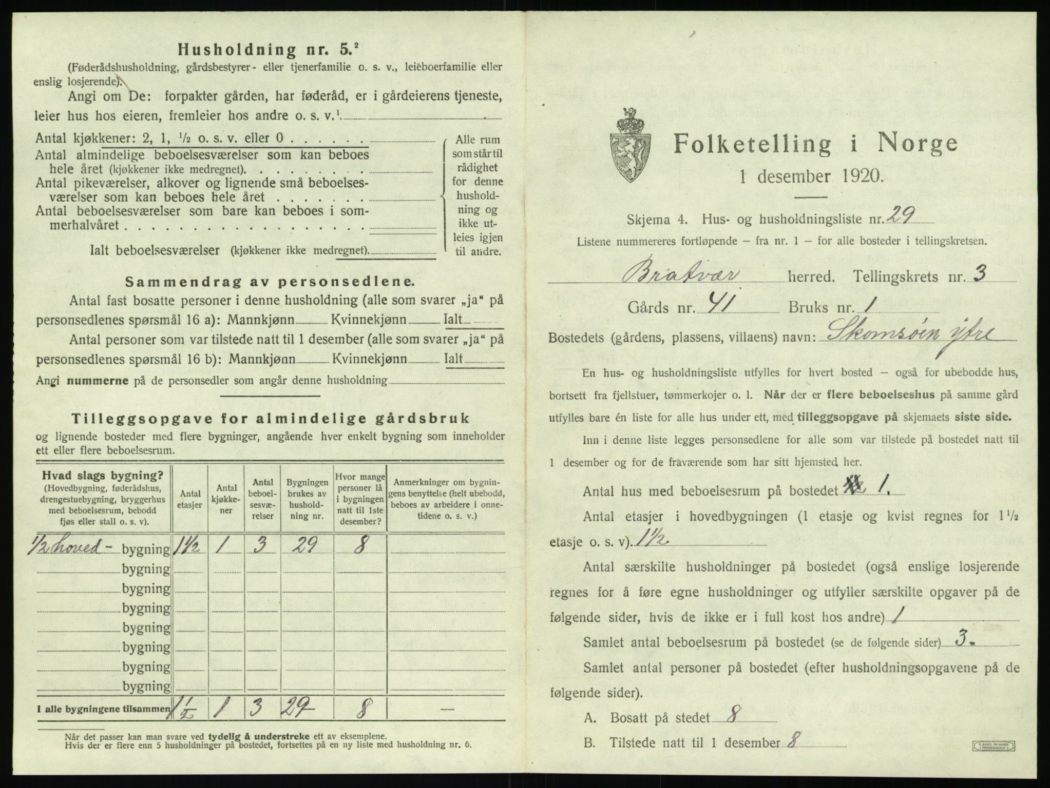 SAT, 1920 census for Brattvær, 1920, p. 174