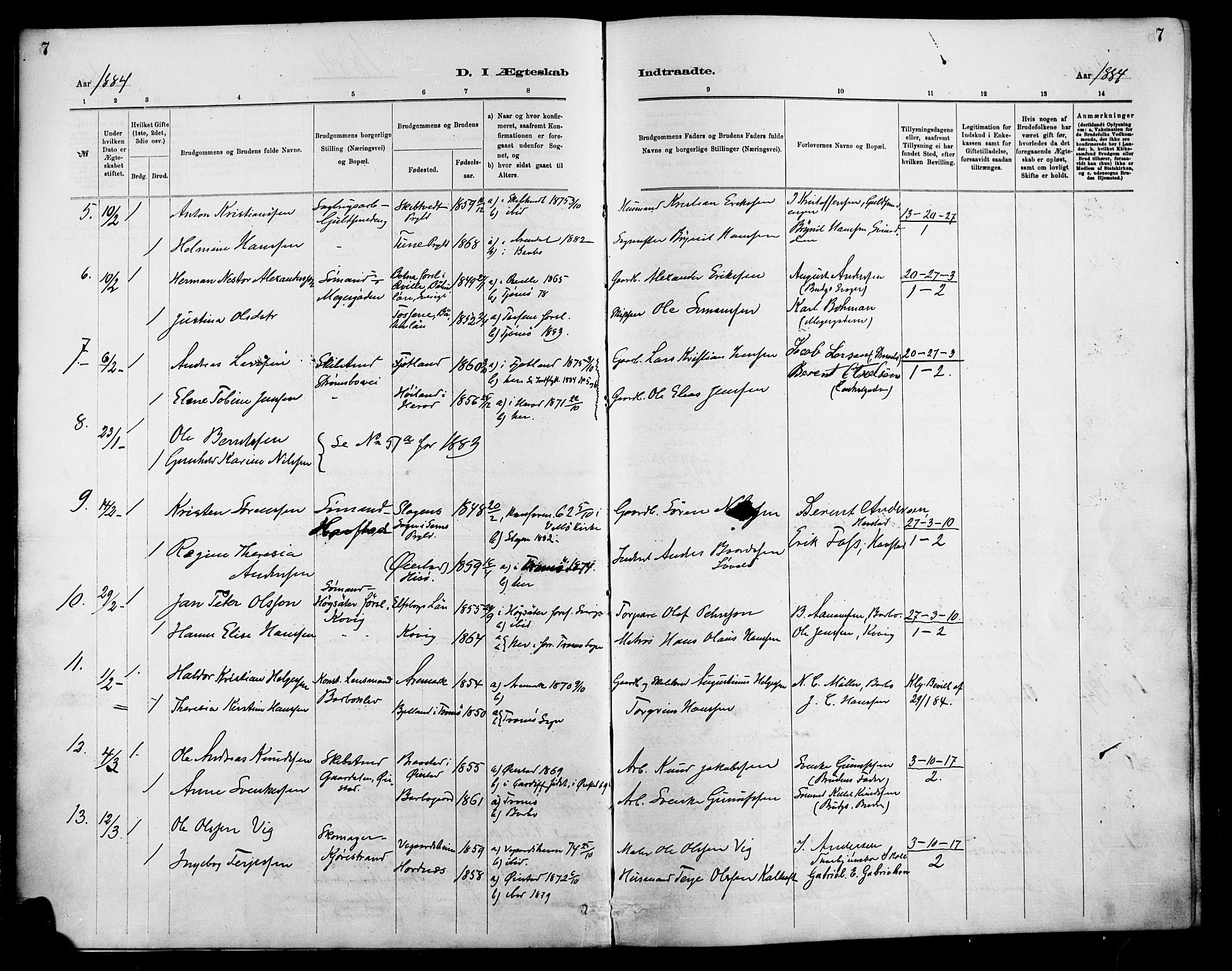 Barbu sokneprestkontor, AV/SAK-1111-0003/F/Fa/L0003: Parish register (official) no. A 3, 1883-1898, p. 7