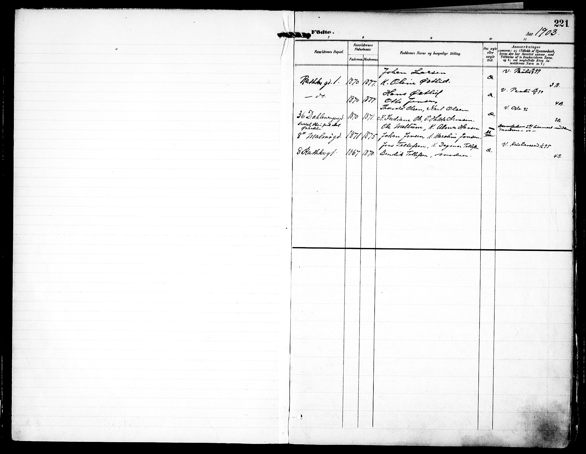 Petrus prestekontor Kirkebøker, SAO/A-10872/F/Fa/L0008: Parish register (official) no. 8, 1899-1909, p. 221