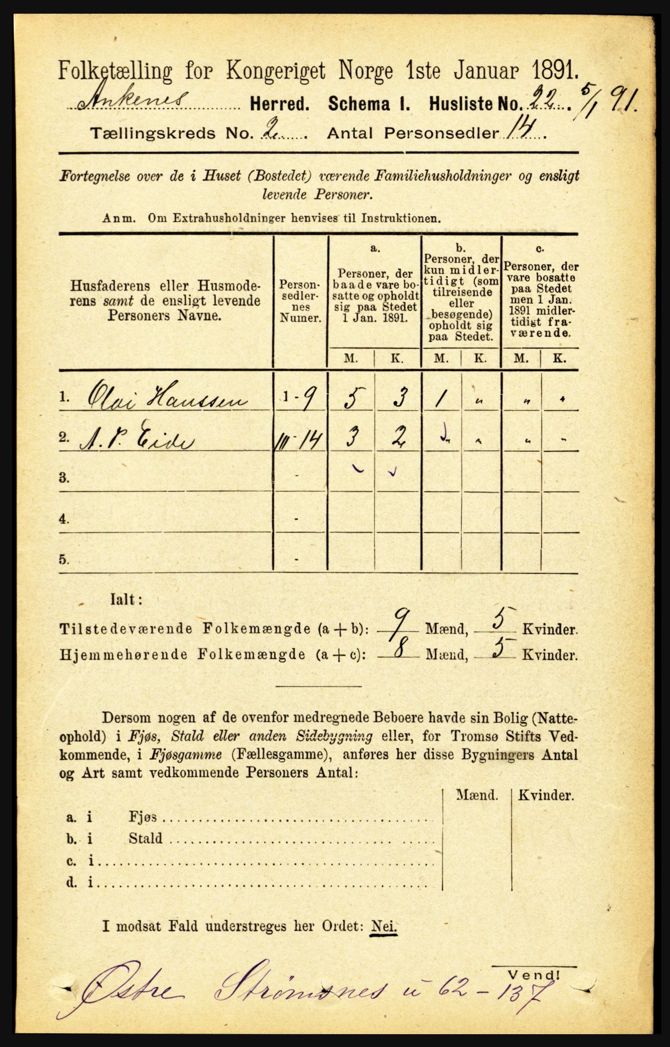 RA, 1891 census for 1855 Ankenes, 1891, p. 837