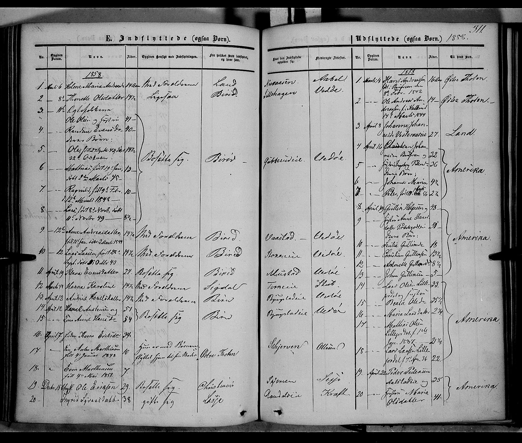 Vardal prestekontor, SAH/PREST-100/H/Ha/Haa/L0006: Parish register (official) no. 6, 1854-1866, p. 311