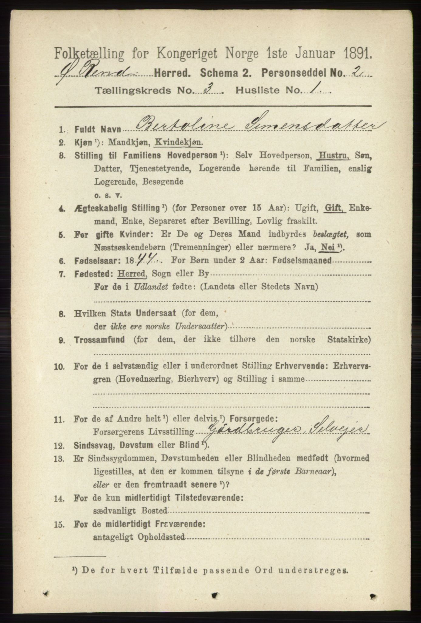 RA, 1891 census for 0433 Øvre Rendal, 1891, p. 819