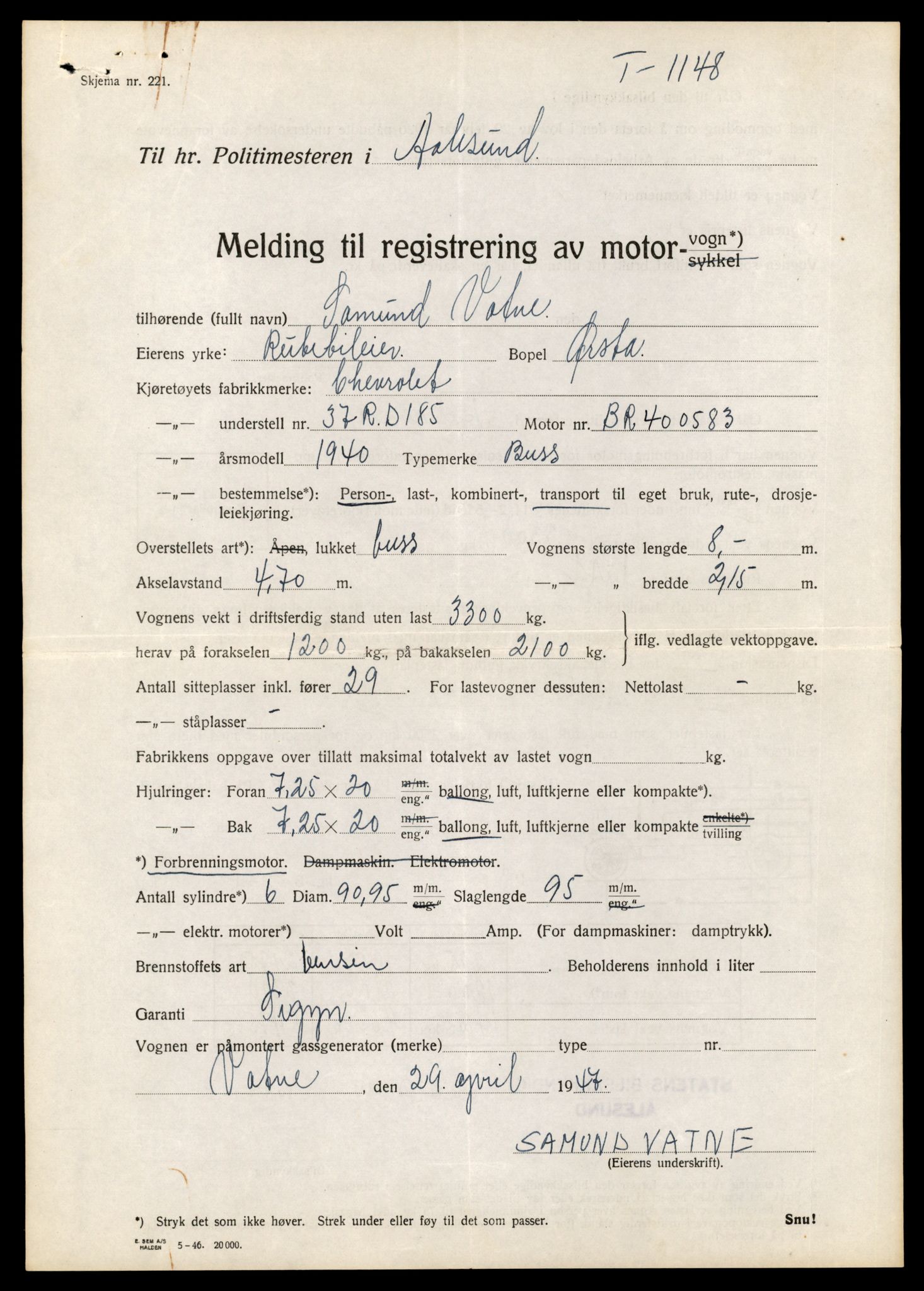 Møre og Romsdal vegkontor - Ålesund trafikkstasjon, AV/SAT-A-4099/F/Fe/L0015: Registreringskort for kjøretøy T 1700 - T 1850, 1927-1998, p. 2681