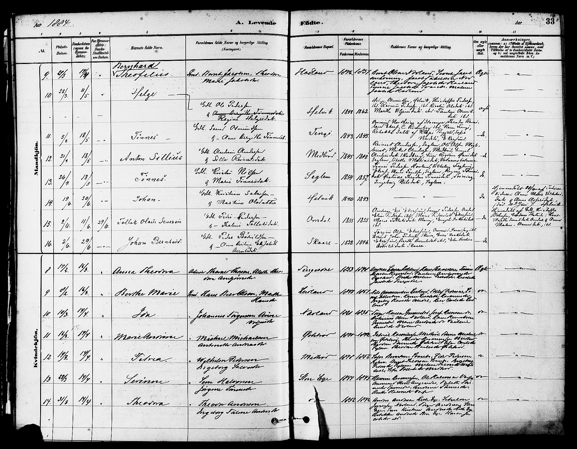 Eigersund sokneprestkontor, AV/SAST-A-101807/S08/L0017: Parish register (official) no. A 14, 1879-1892, p. 33