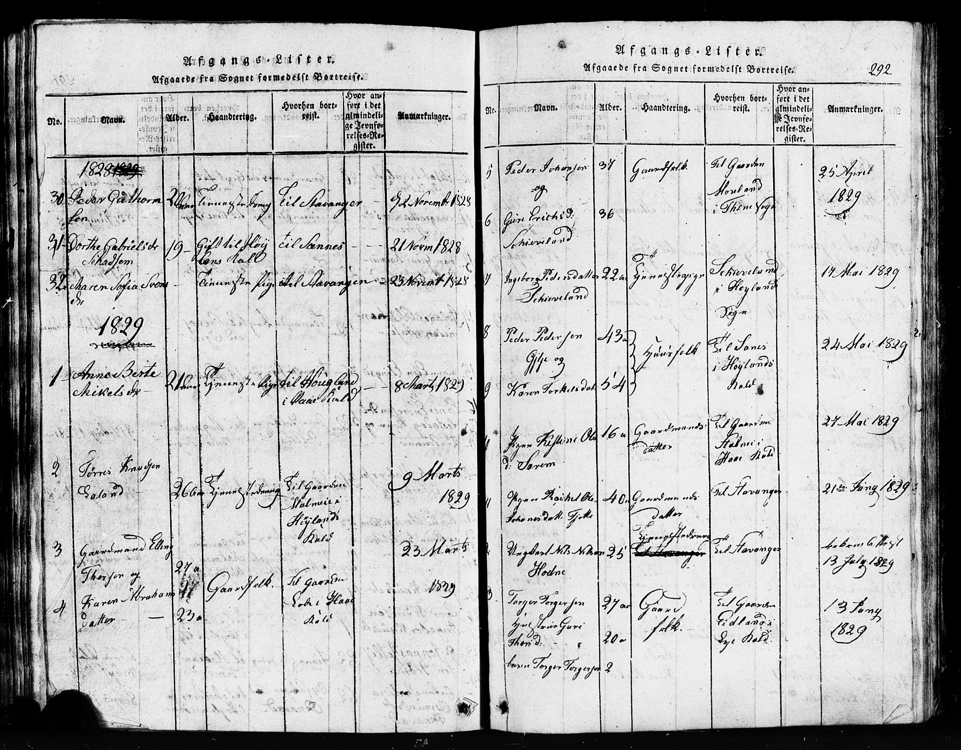 Klepp sokneprestkontor, SAST/A-101803/001/3/30BB/L0001: Parish register (copy) no.  B 1, 1816-1859, p. 292