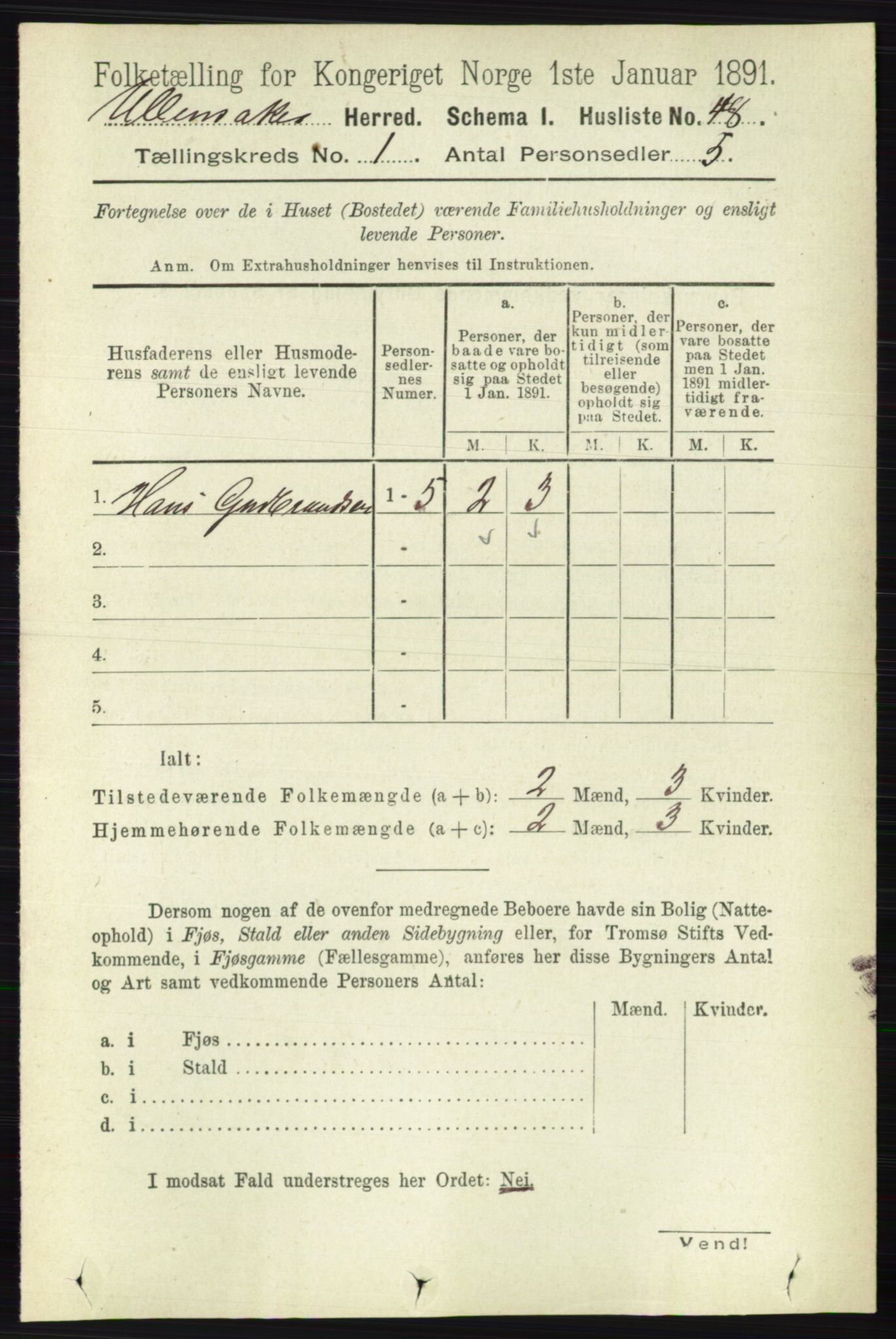 RA, 1891 census for 0235 Ullensaker, 1891, p. 85