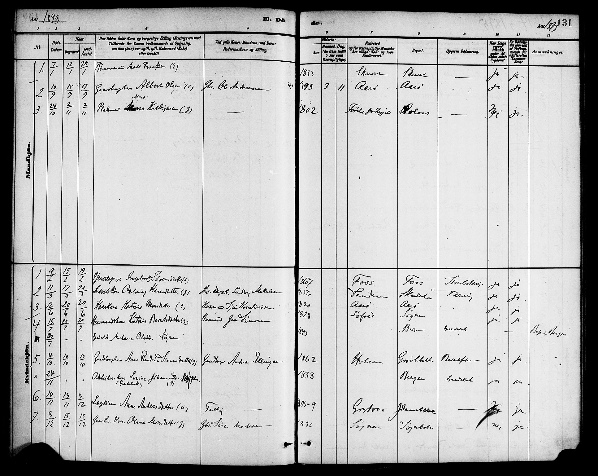 Gaular sokneprestembete, SAB/A-80001/H/Haa: Parish register (official) no. B 1, 1882-1897, p. 131