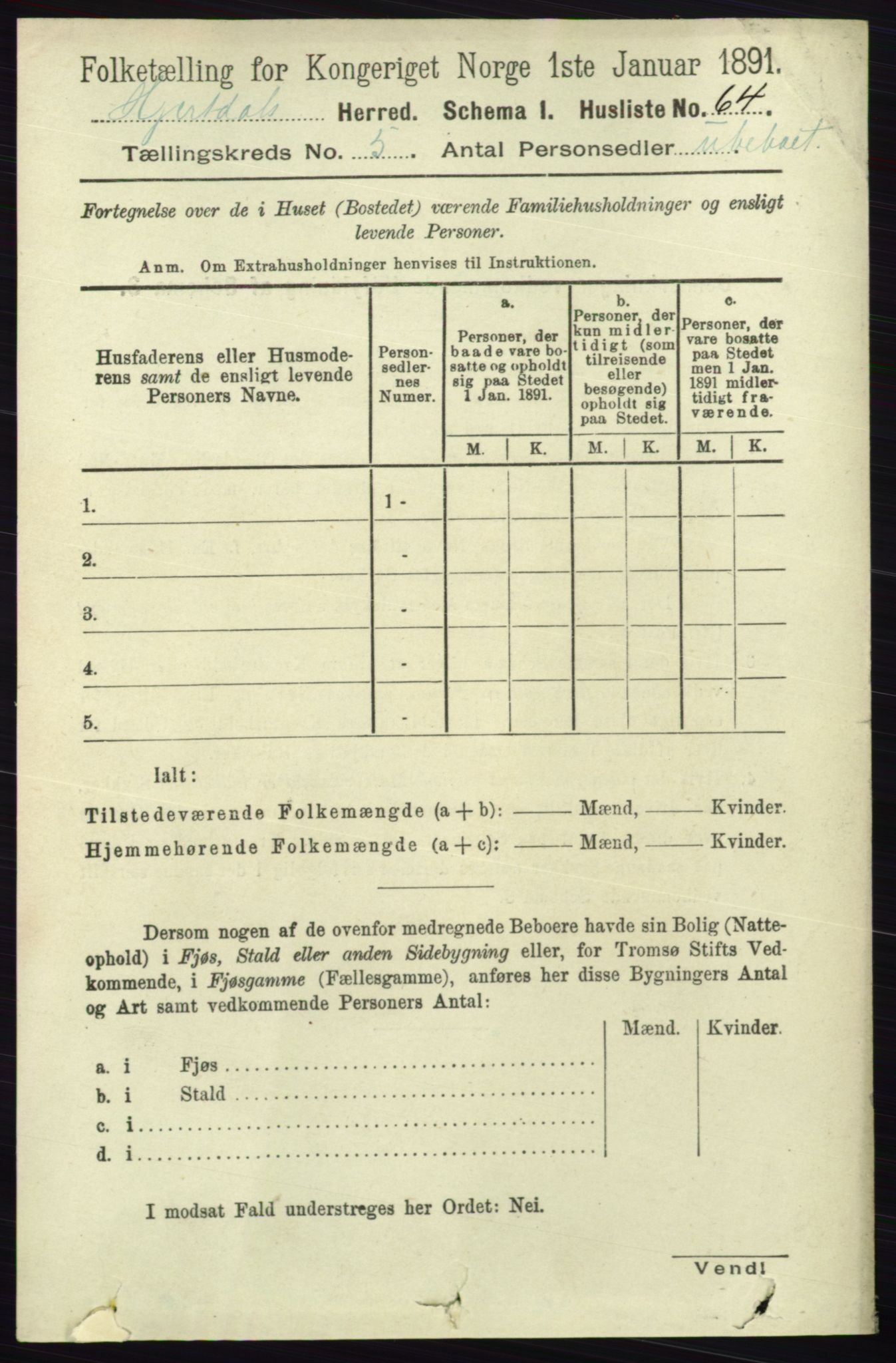 RA, 1891 census for 0827 Hjartdal, 1891, p. 1807