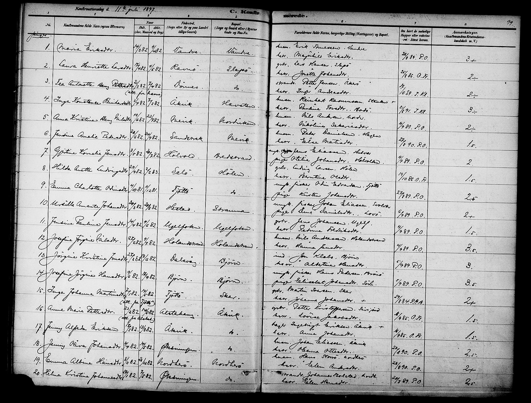 Ministerialprotokoller, klokkerbøker og fødselsregistre - Nordland, AV/SAT-A-1459/834/L0508: Parish register (official) no. 834A06, 1892-1901, p. 99