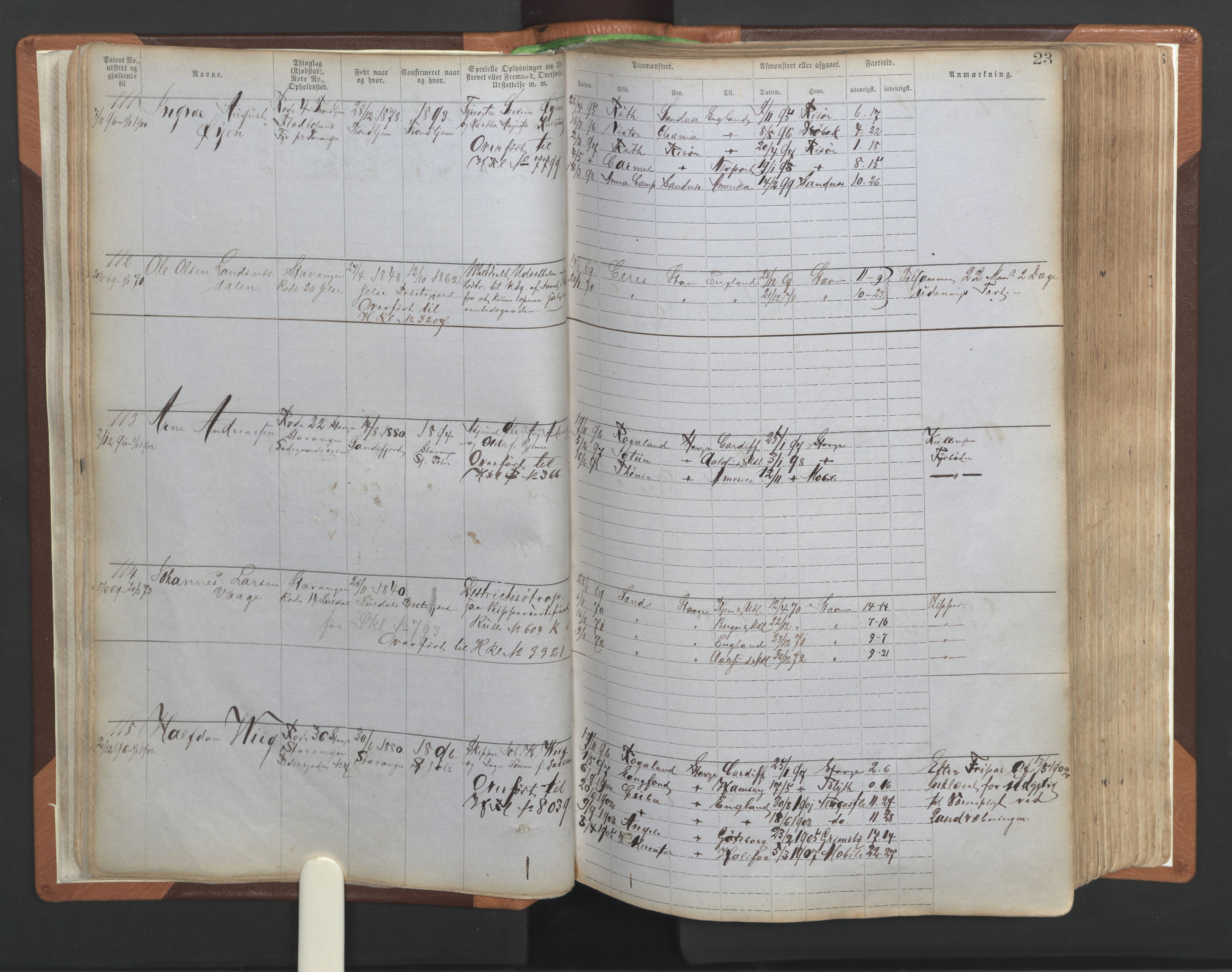Stavanger sjømannskontor, AV/SAST-A-102006/F/Ff/L0004: Annotasjonsrulle No. 1, patentnr. 1-1785 (del 1), 1869-1900, p. 26
