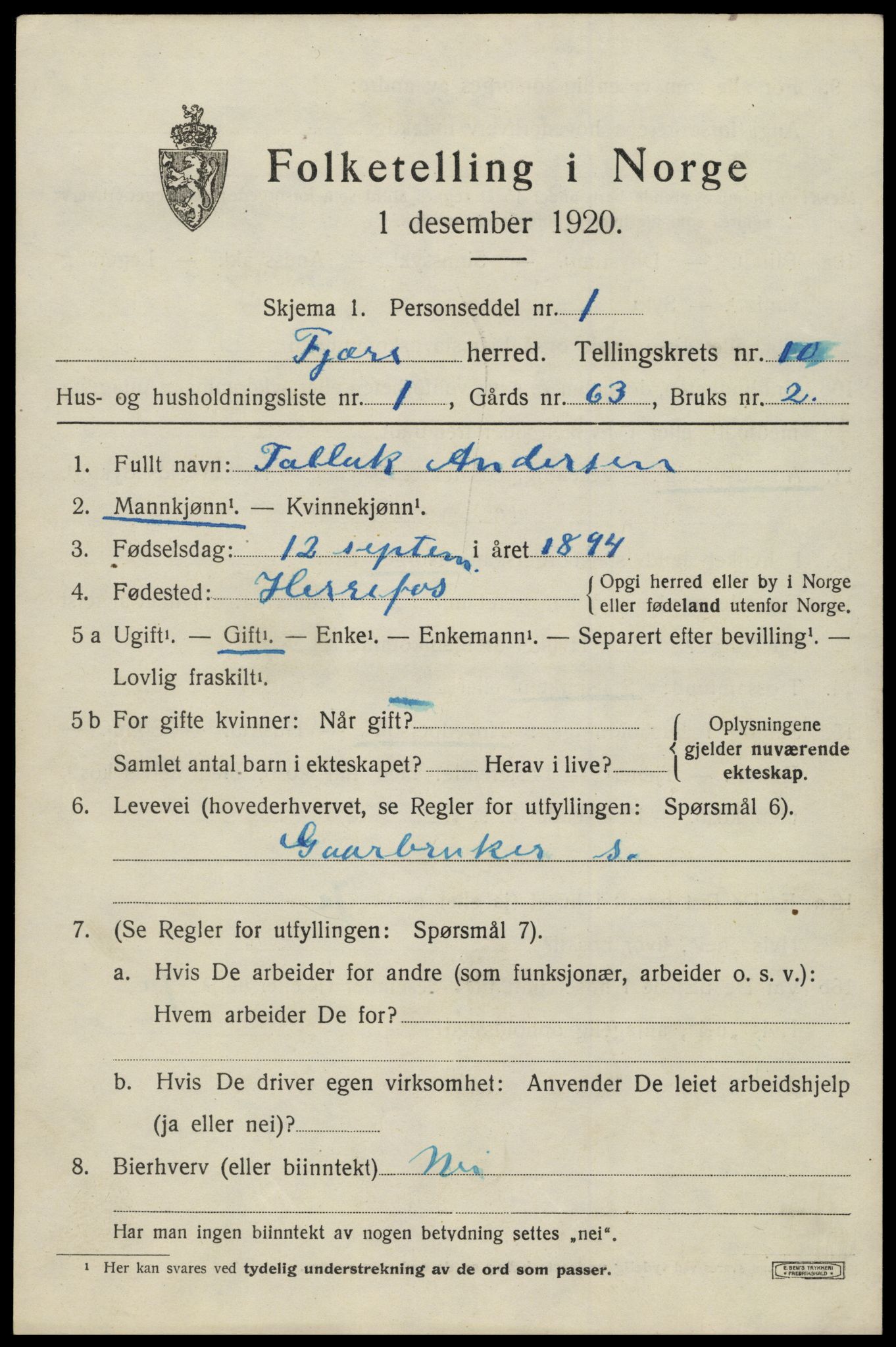 SAK, 1920 census for Fjære, 1920, p. 11391