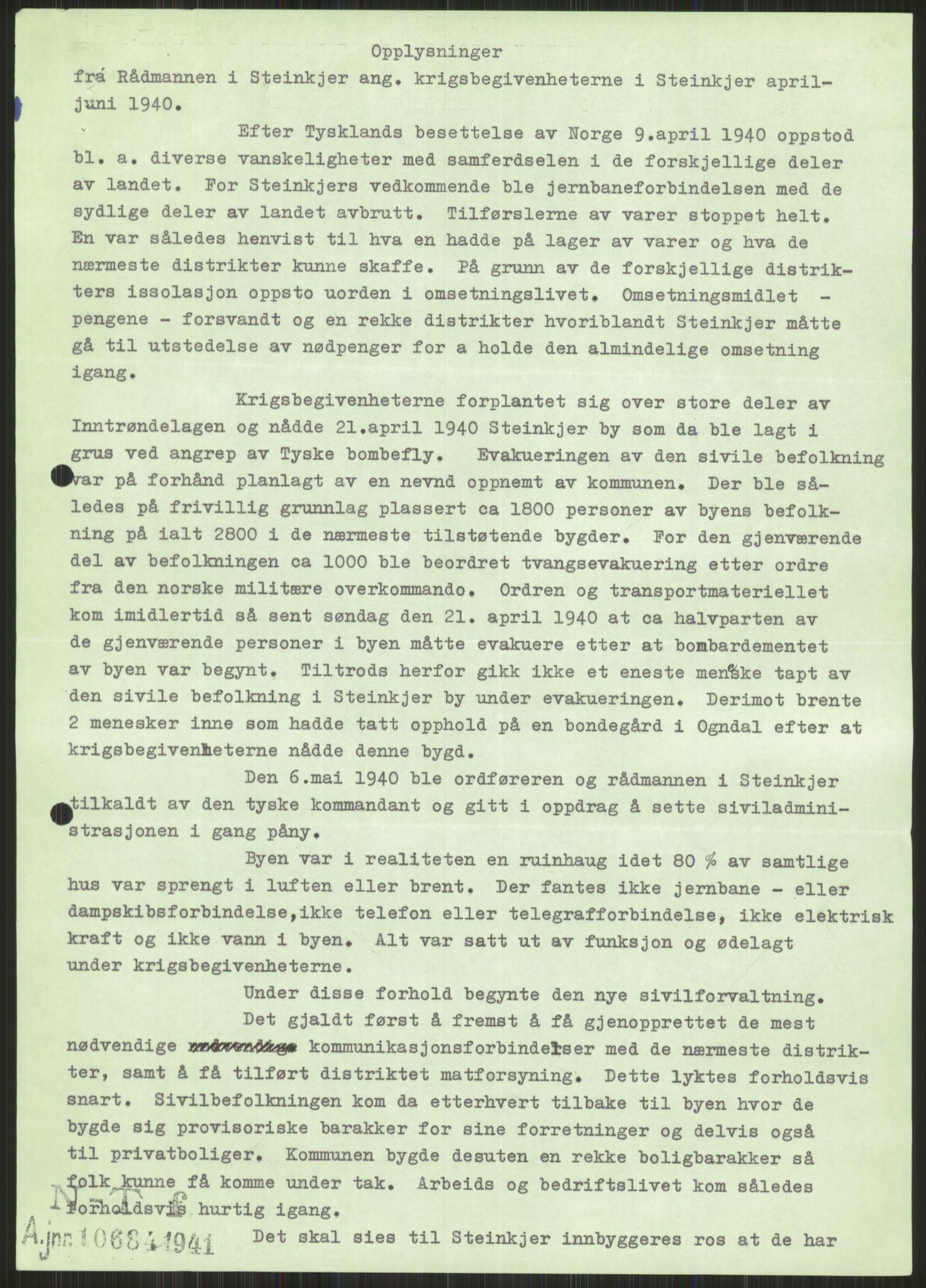 Forsvaret, Forsvarets krigshistoriske avdeling, AV/RA-RAFA-2017/Y/Ya/L0016: II-C-11-31 - Fylkesmenn.  Rapporter om krigsbegivenhetene 1940., 1940, p. 580