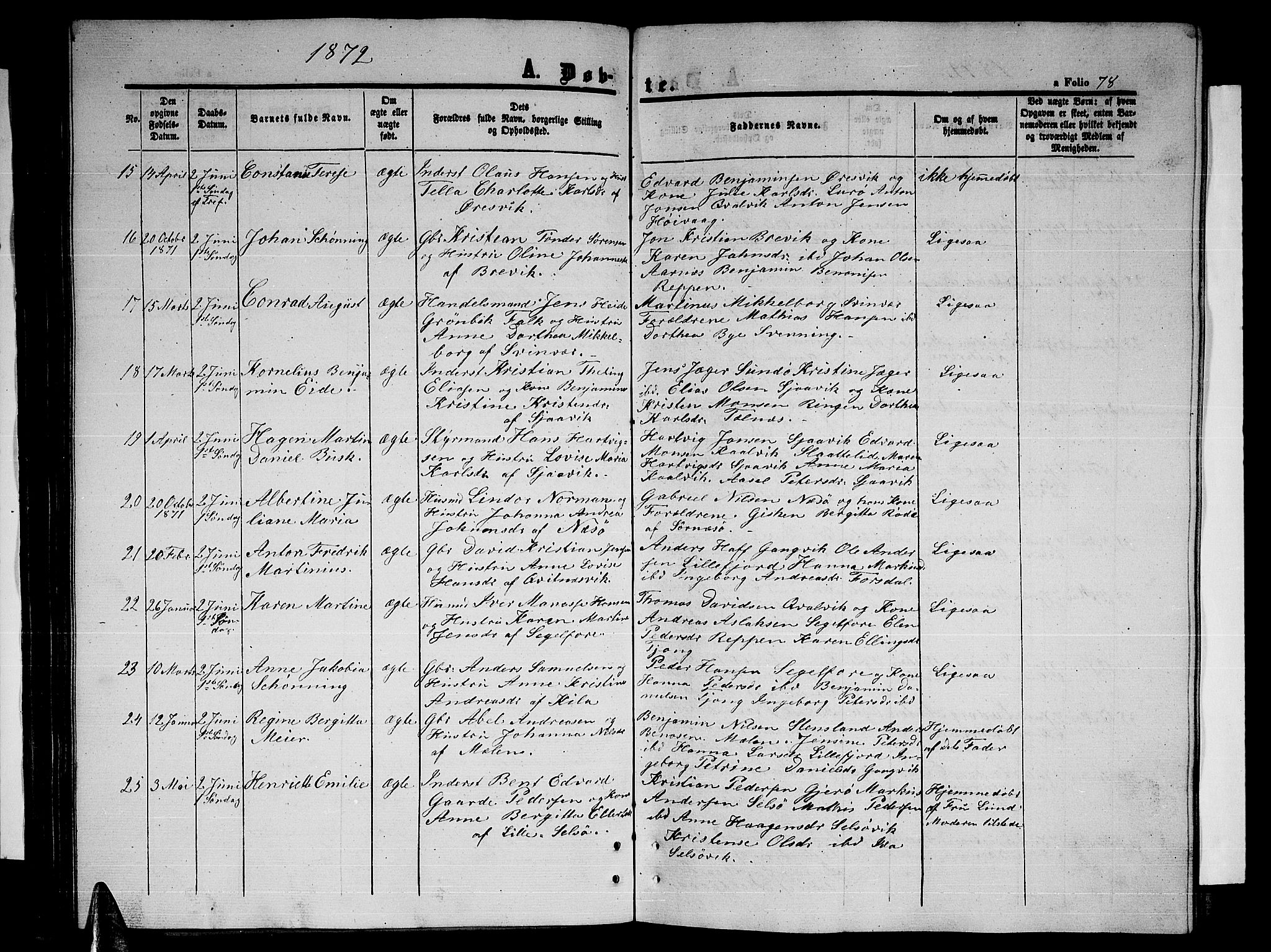 Ministerialprotokoller, klokkerbøker og fødselsregistre - Nordland, SAT/A-1459/841/L0619: Parish register (copy) no. 841C03, 1856-1876, p. 78