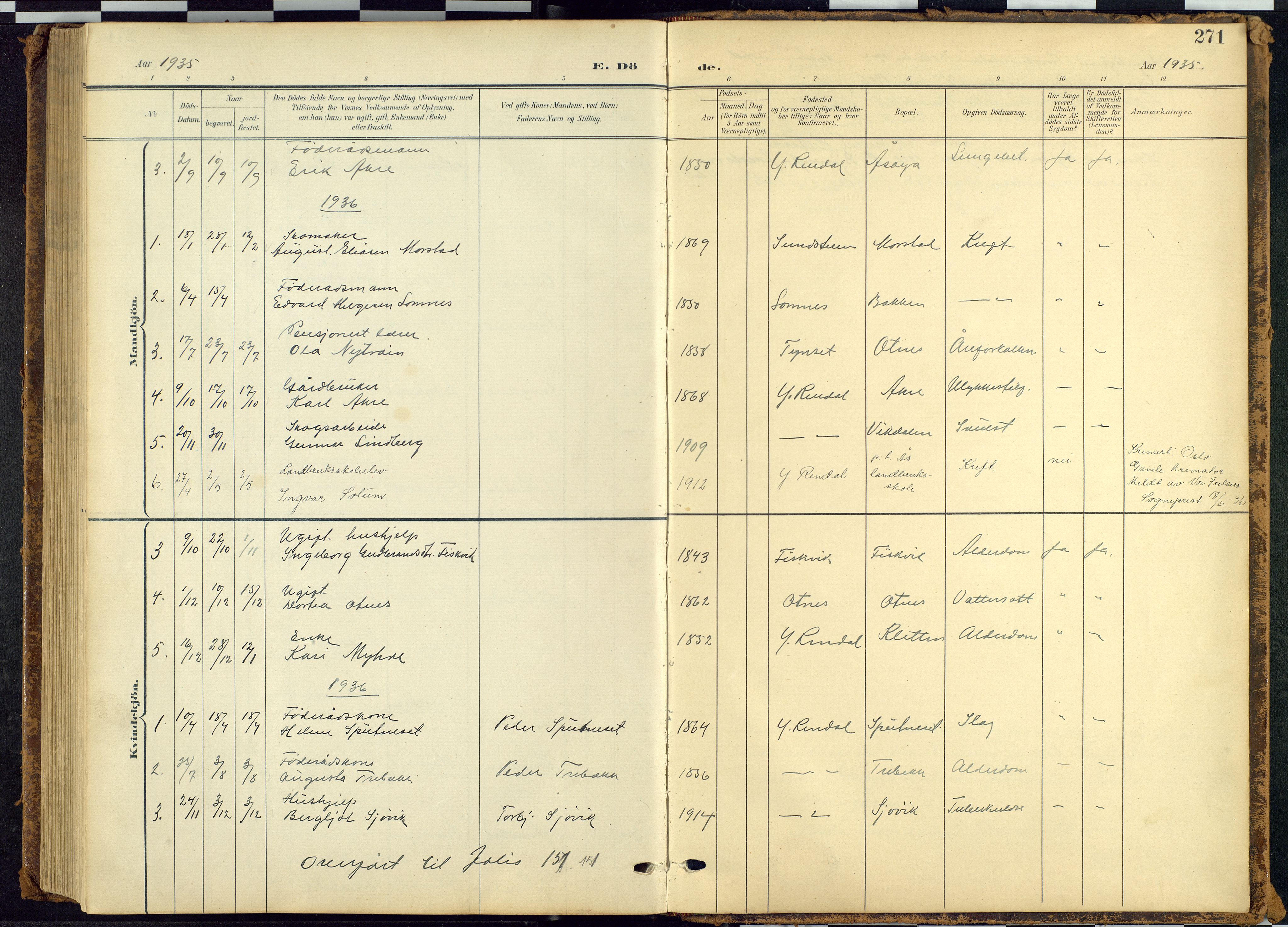 Rendalen prestekontor, SAH/PREST-054/H/Ha/Hab/L0010: Parish register (copy) no. 10, 1903-1940, p. 271