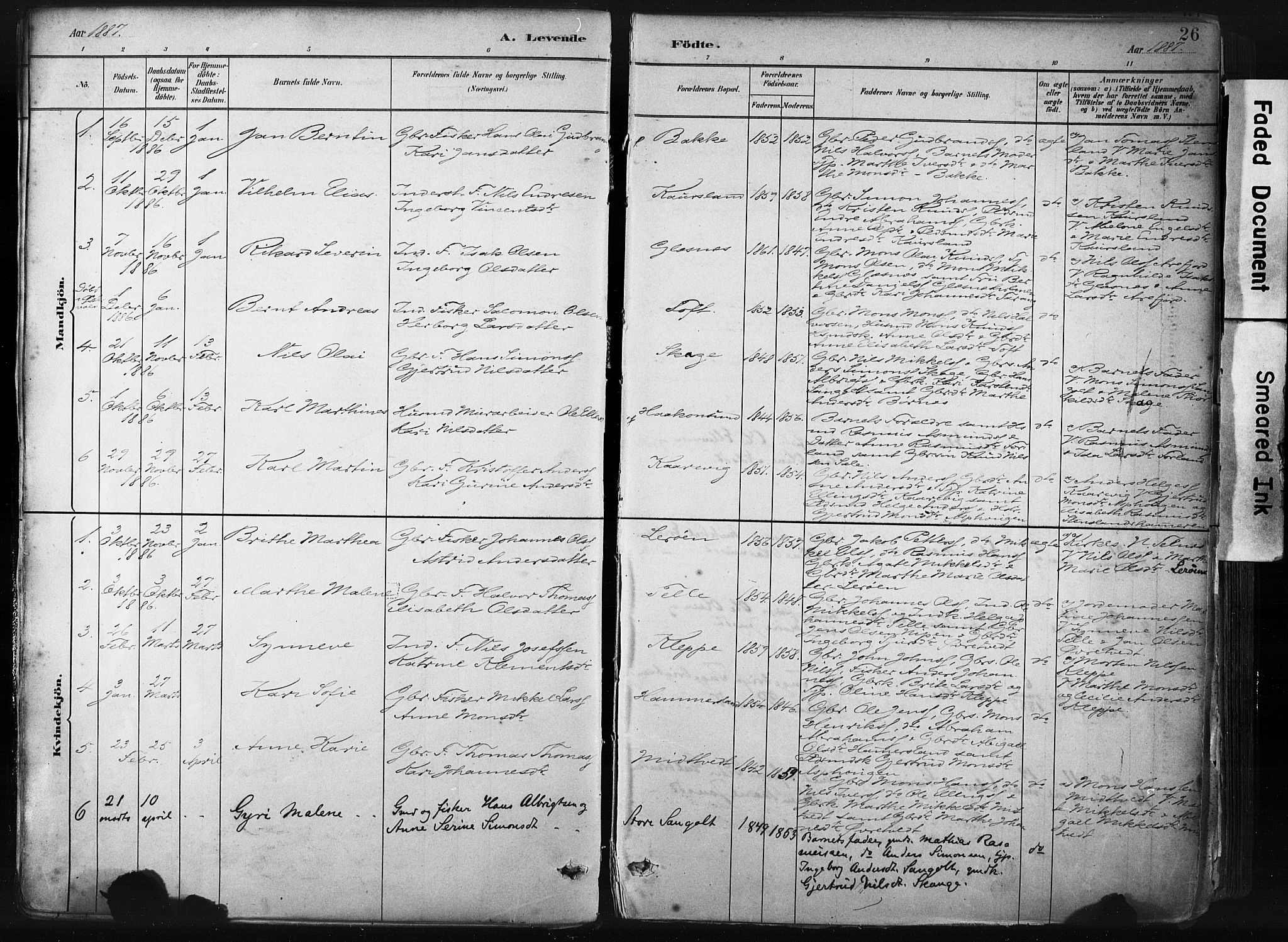 Sund sokneprestembete, SAB/A-99930: Parish register (official) no. B 1, 1882-1907, p. 26