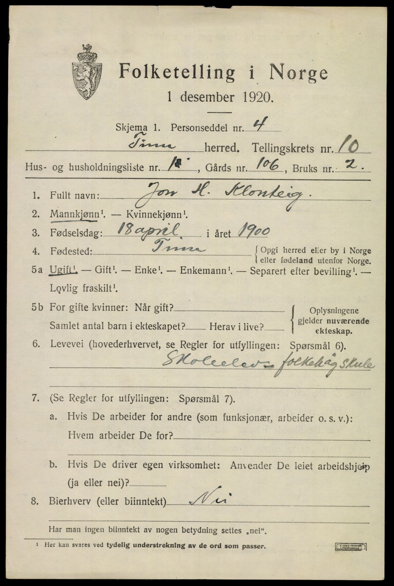 SAKO, 1920 census for Tinn, 1920, p. 6350