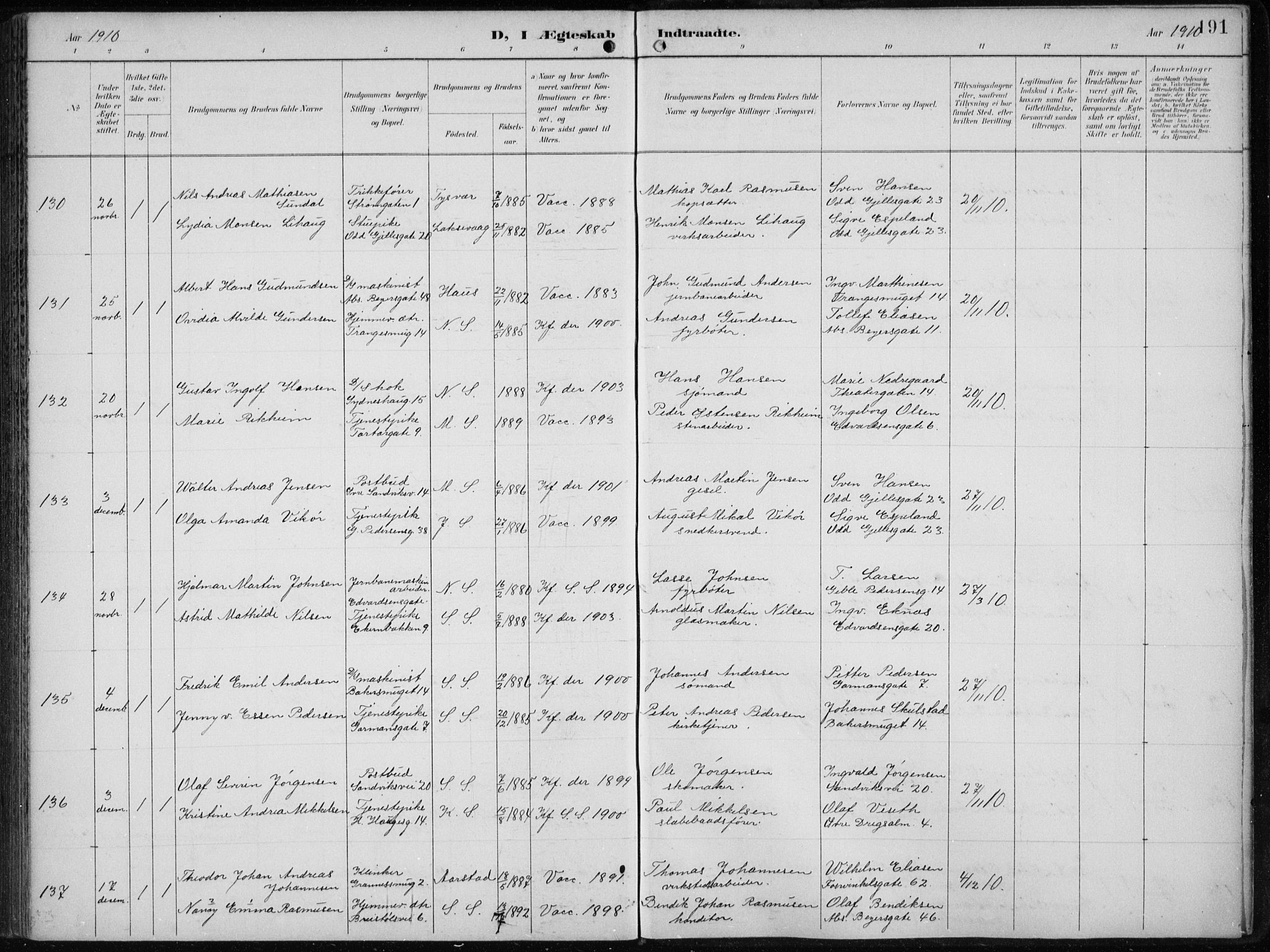 Sandviken Sokneprestembete, AV/SAB-A-77601/H/Ha/L0014: Parish register (official) no. D 1, 1896-1911, p. 191