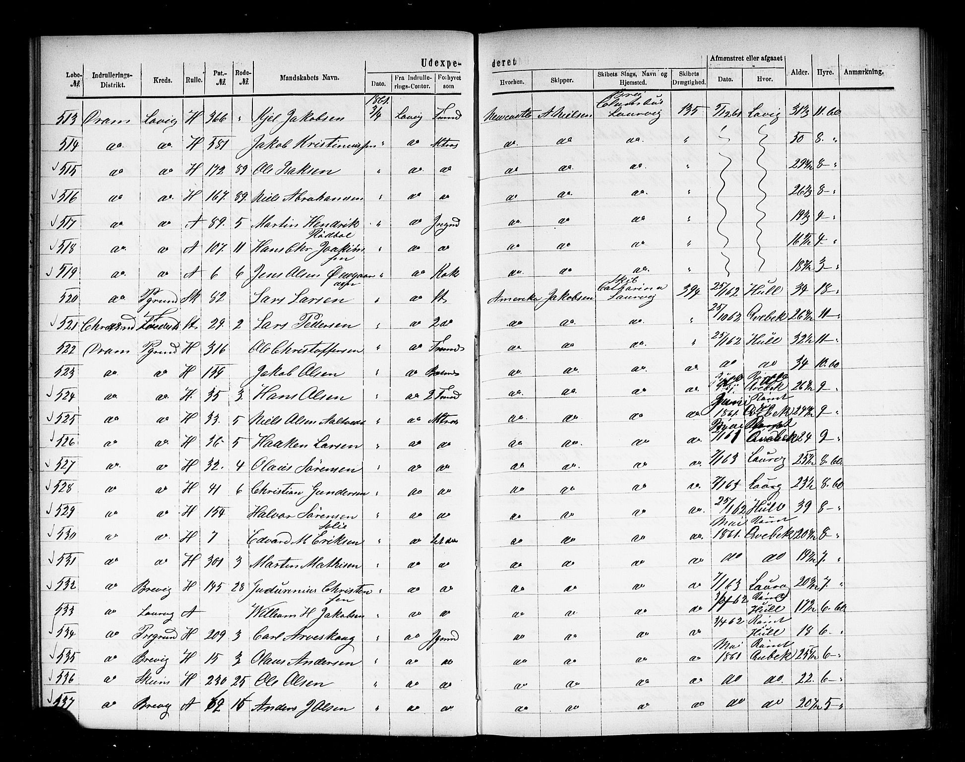 Drammen innrulleringsdistrikt, AV/SAKO-A-781/H/Ha/L0001: Mønstringsjournal, 1861-1870, p. 24