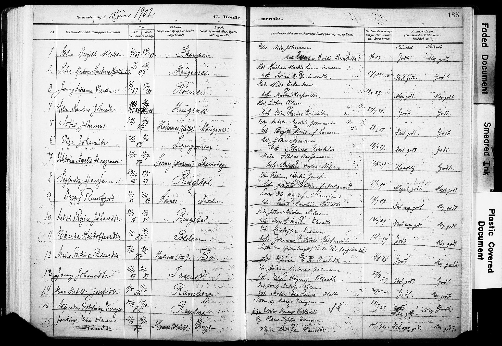 Ministerialprotokoller, klokkerbøker og fødselsregistre - Nordland, AV/SAT-A-1459/891/L1304: Parish register (official) no. 891A09, 1895-1921, p. 185