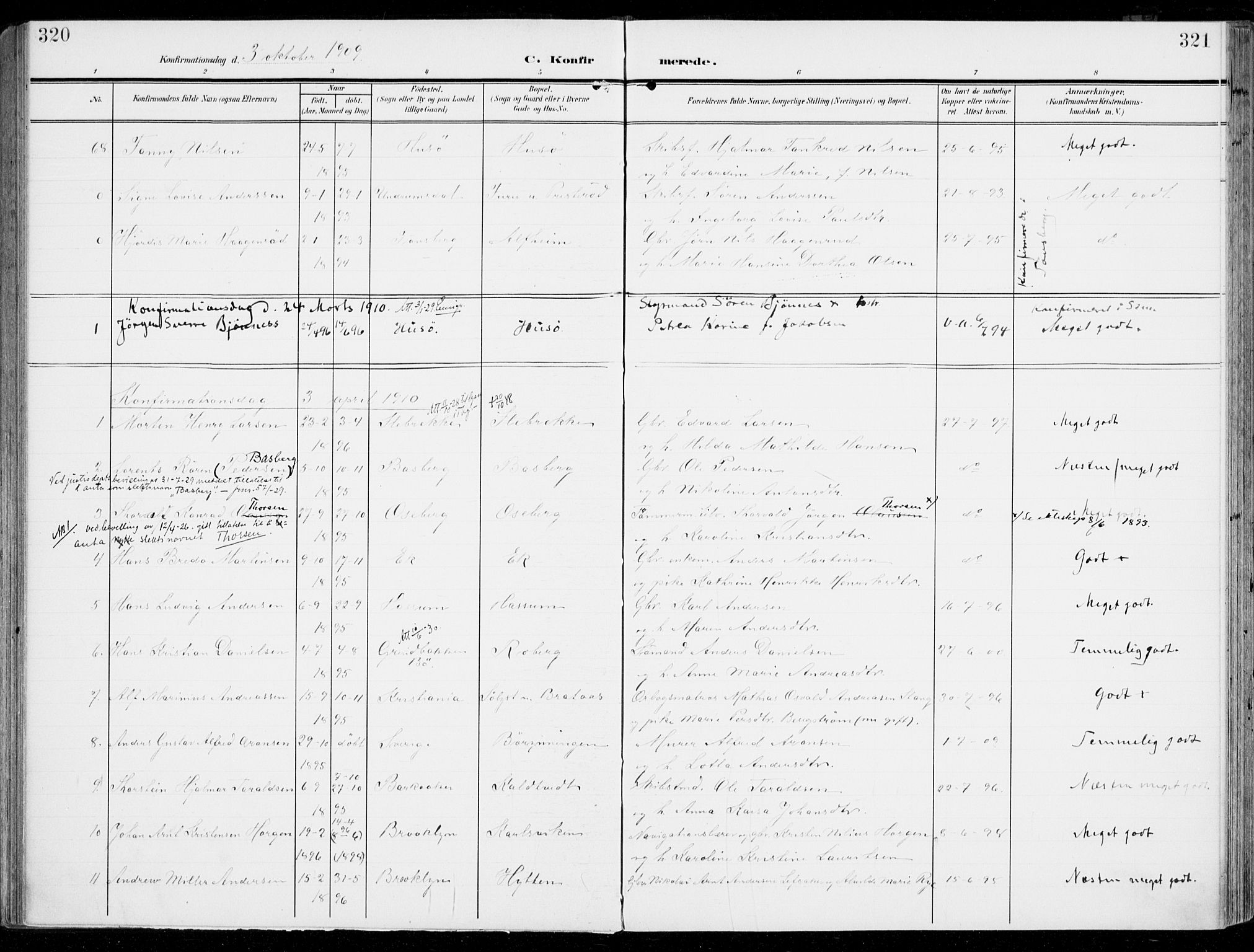 Sem kirkebøker, SAKO/A-5/F/Fb/L0006: Parish register (official) no. II 6, 1905-1918, p. 320-321