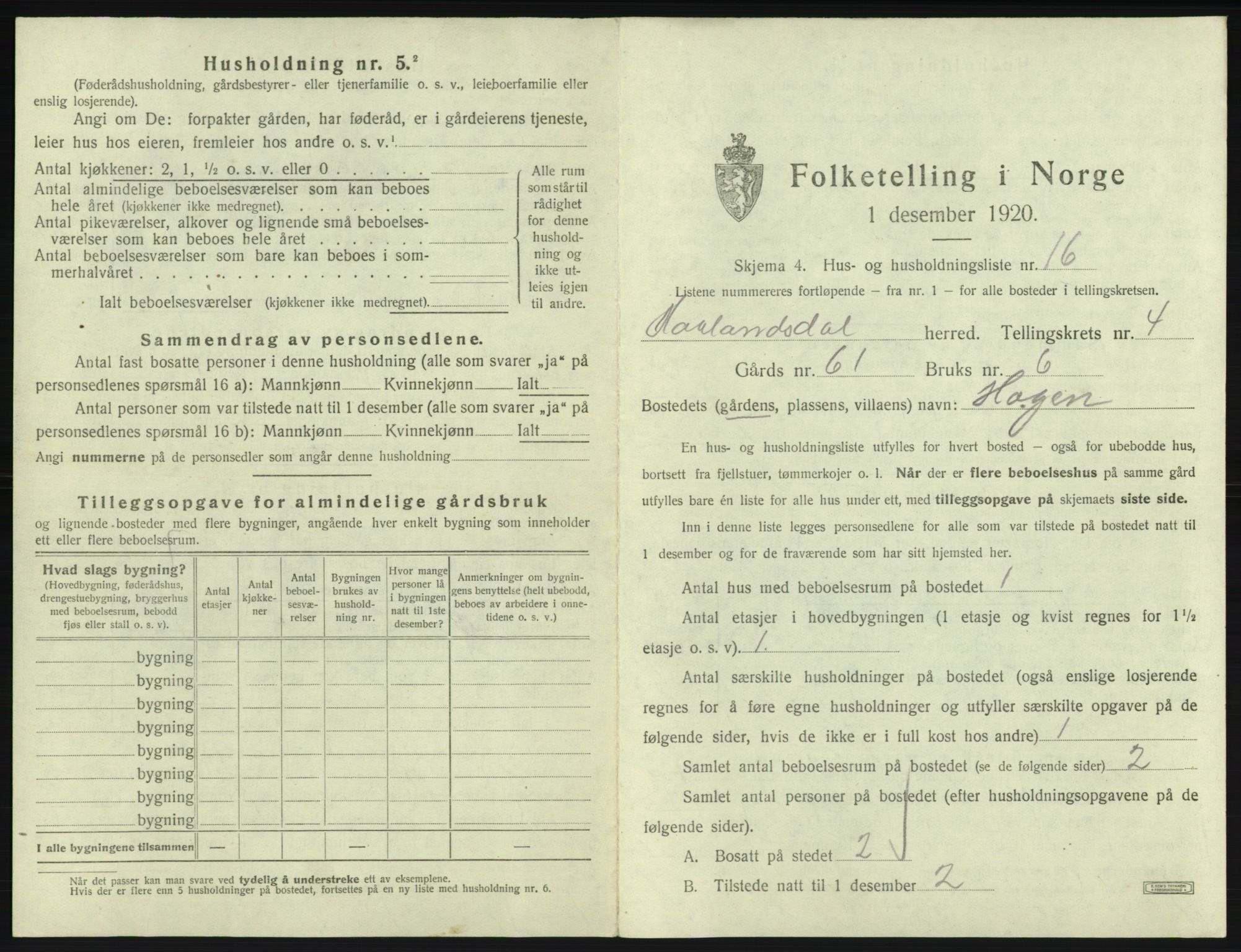 SAB, 1920 census for Hålandsdal, 1920, p. 152