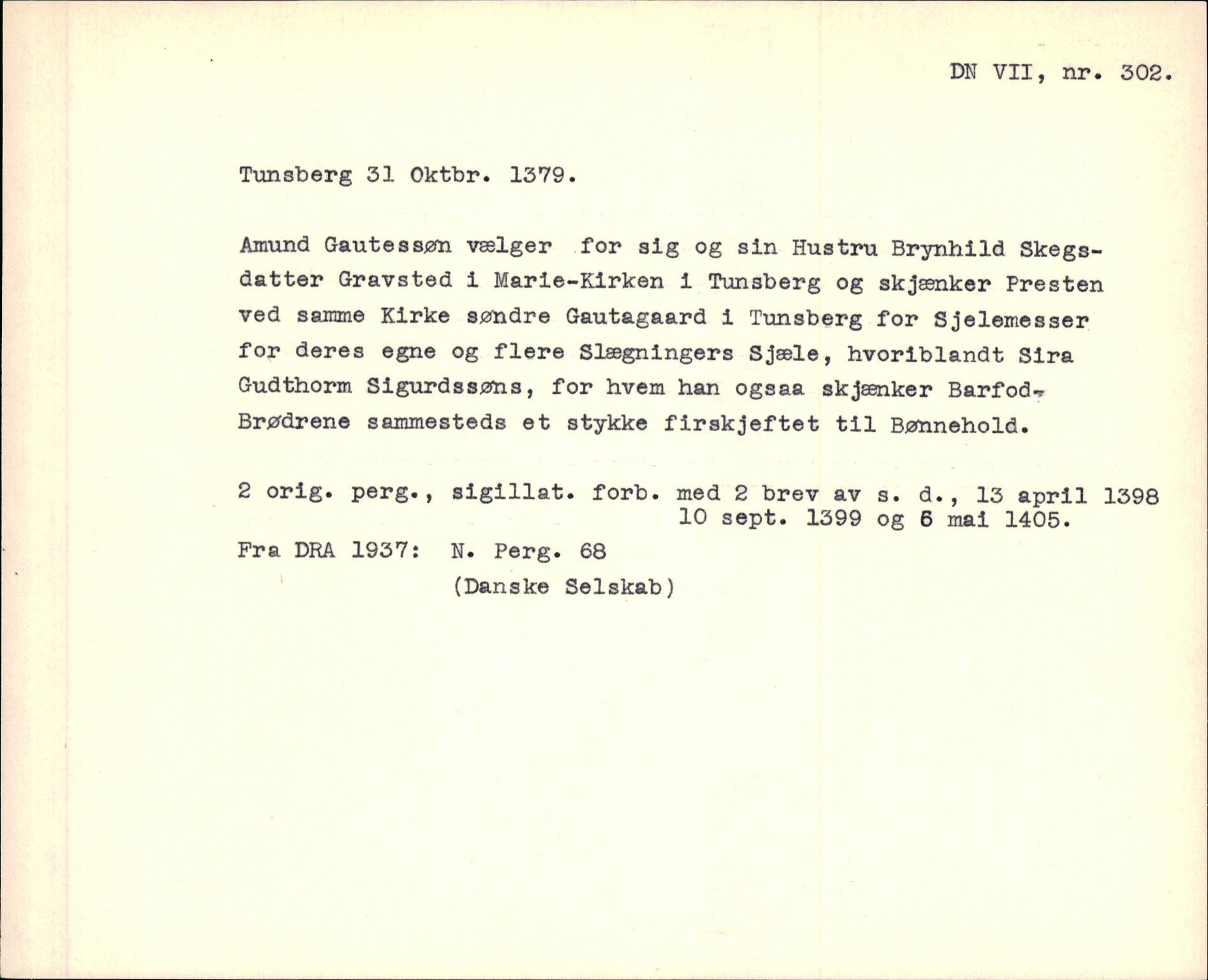 Riksarkivets diplomsamling, AV/RA-EA-5965/F35/F35f/L0003: Regestsedler: Diplomer fra DRA 1937 og 1996, p. 155